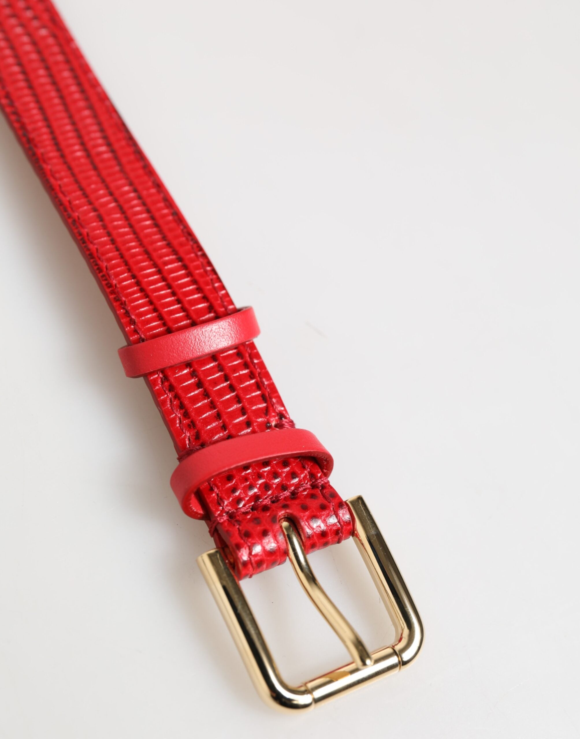 Dolce & Gabbana Red Exotic Leather Gold Tone Metal Buckle Women Armband Dolce & Gabbana