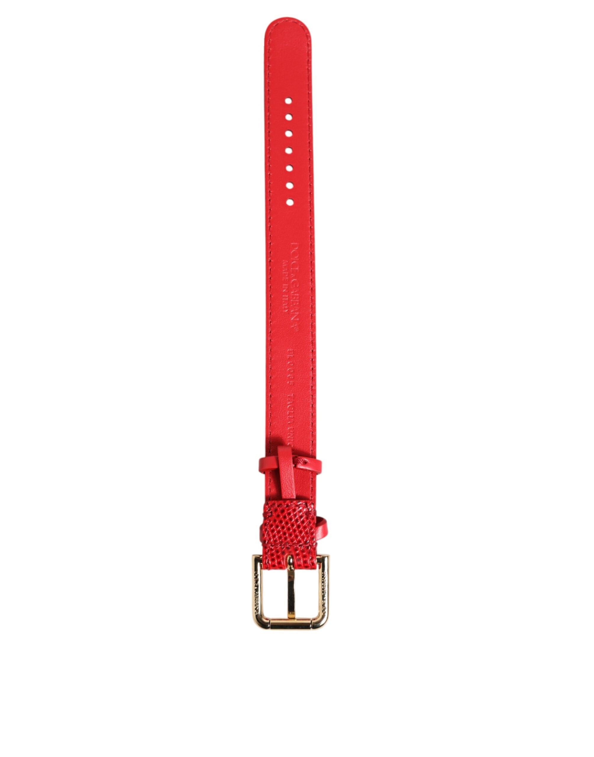Dolce & Gabbana Red Exotic Leather Gold Tone Metal Buckle Women Armband Dolce & Gabbana