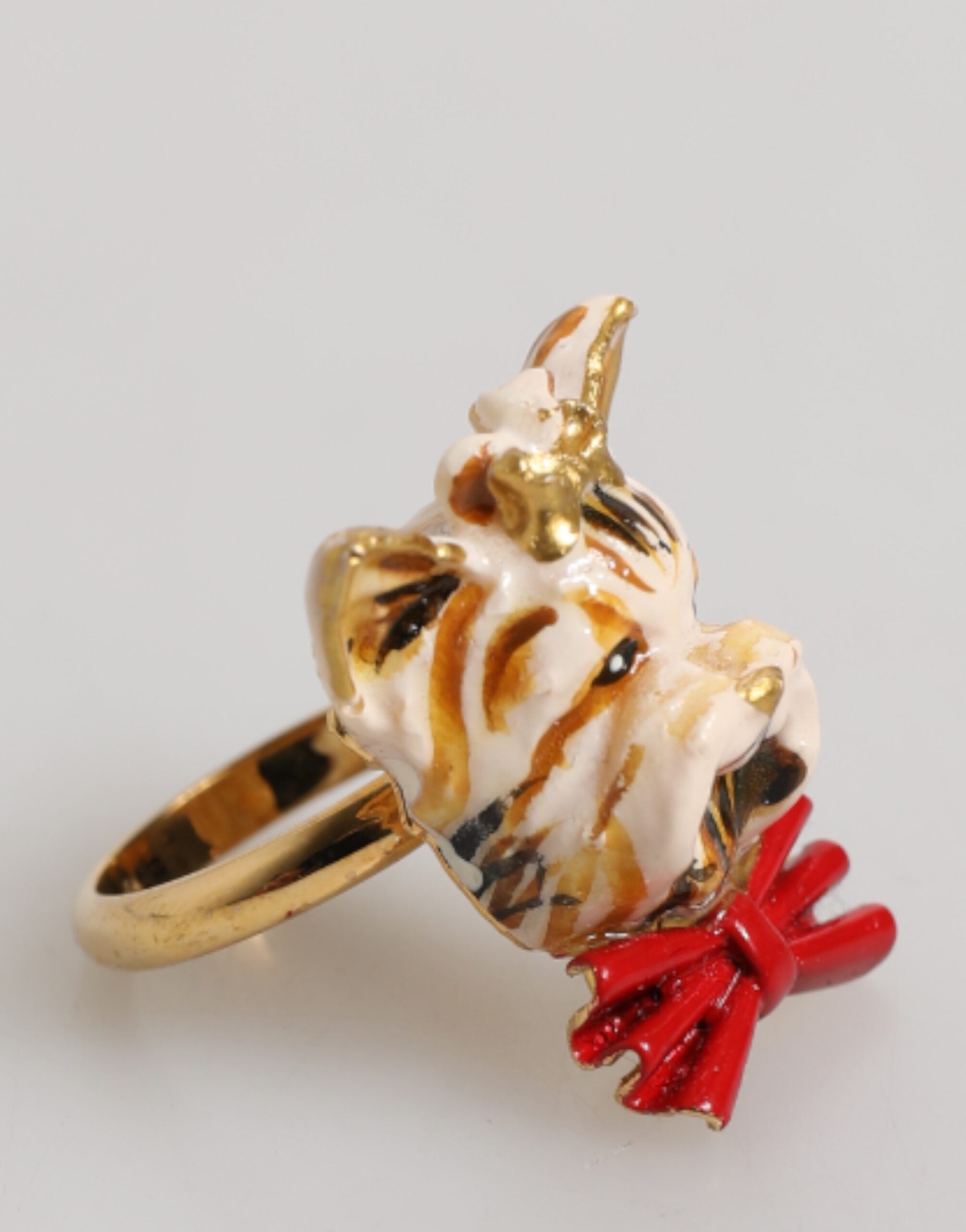Dolce & Gabbana Gold Brass Resin Beige Dog Pet Accessory Ring Dolce & Gabbana