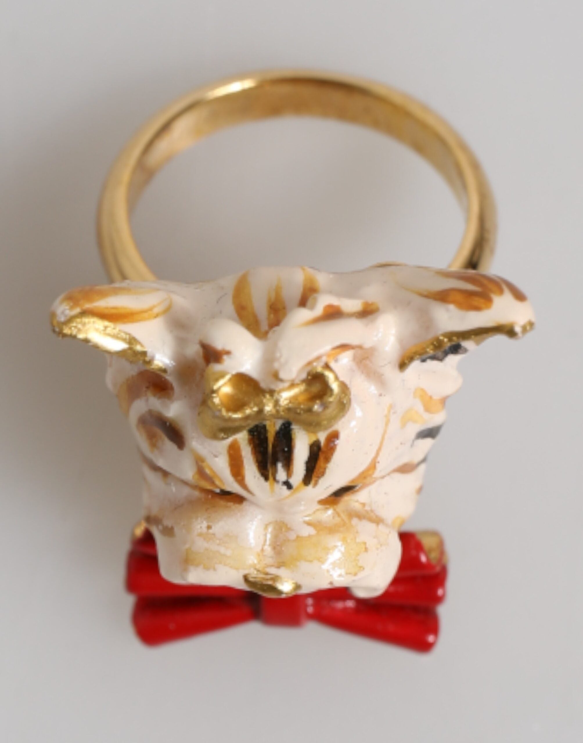 Dolce & Gabbana Gold Brass Resin Beige Dog Pet Accessory Ring Dolce & Gabbana