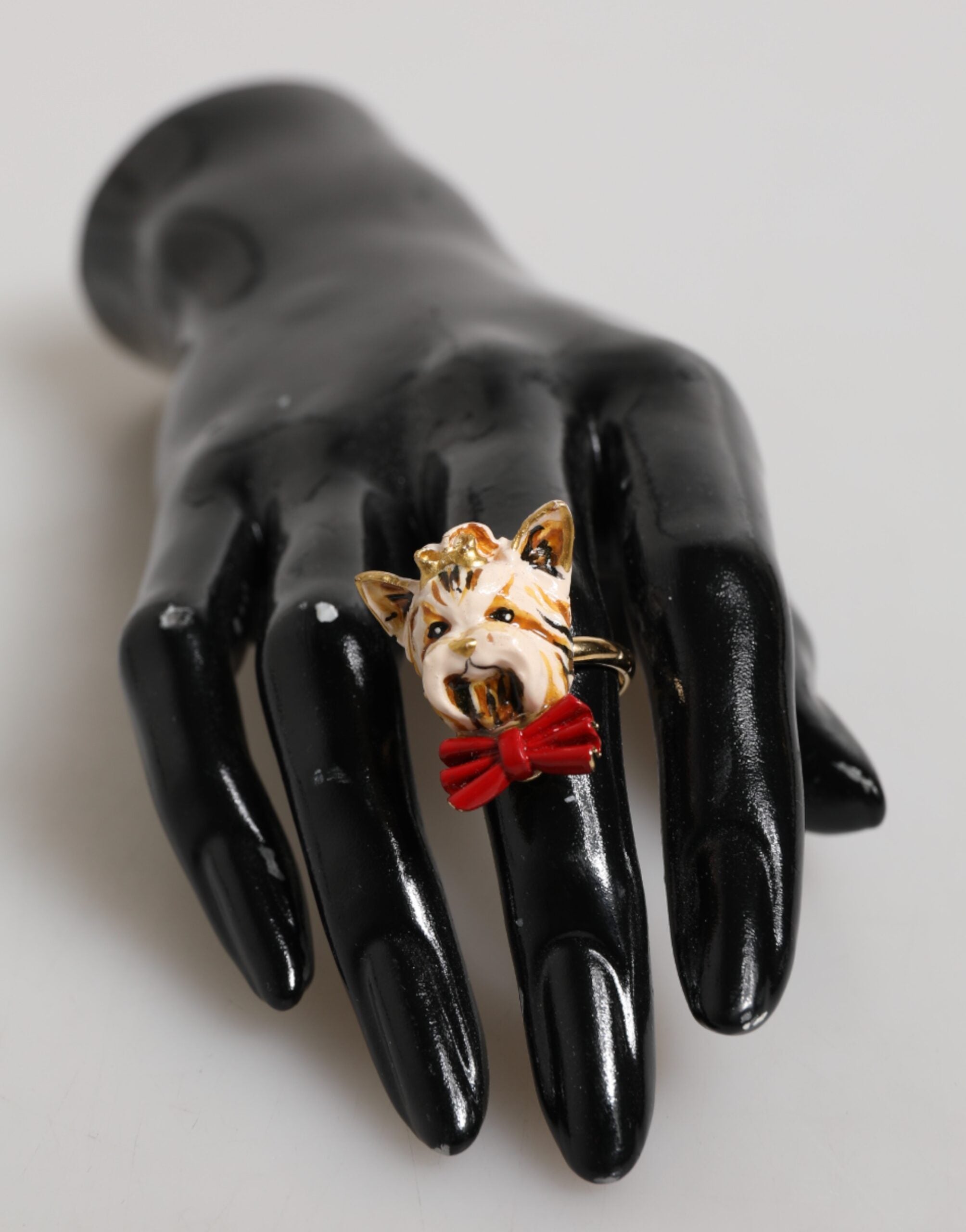 Dolce & Gabbana Gold Brass Resin Beige Dog Pet Accessory Ring Dolce & Gabbana