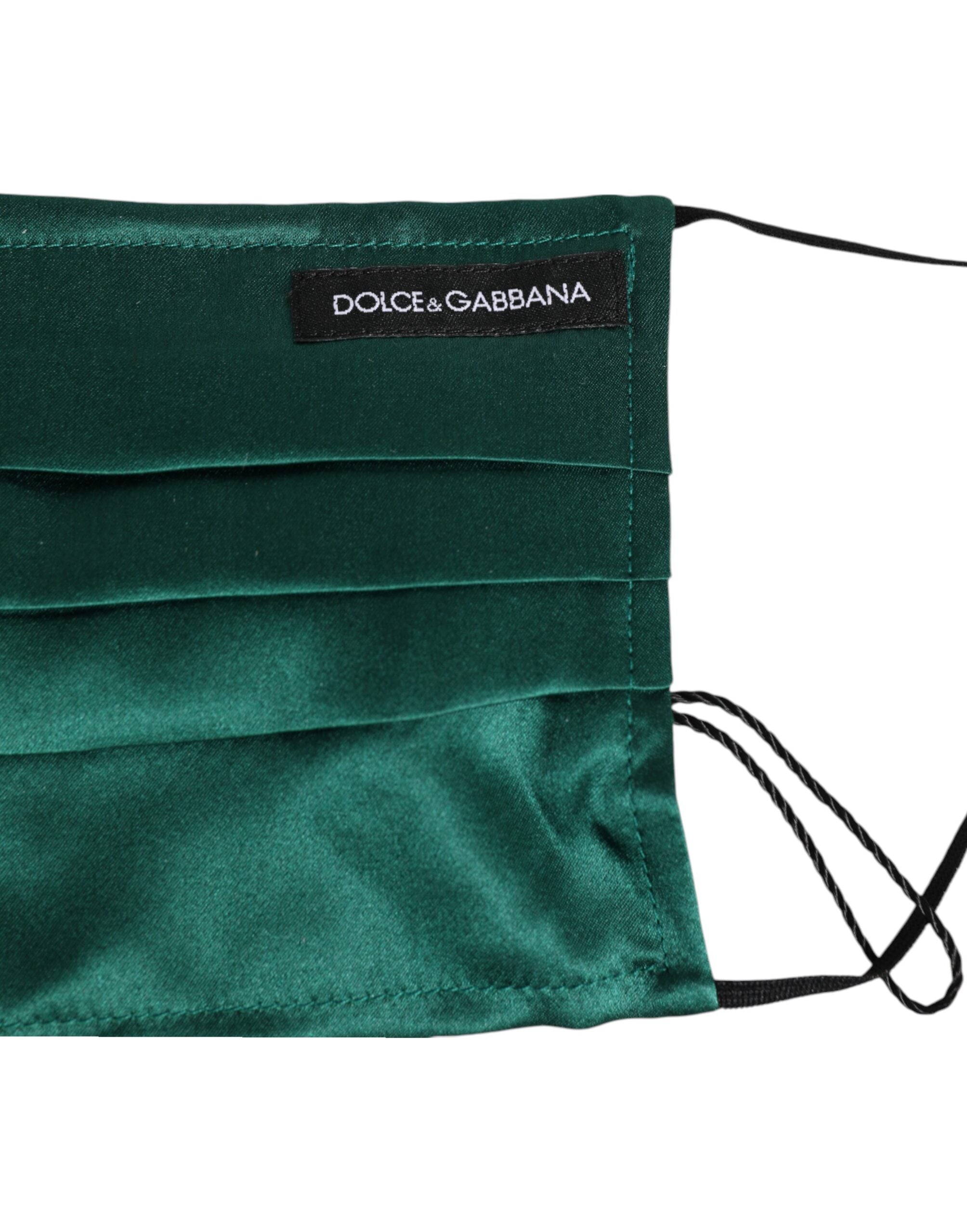 Dolce & Gabbana Green Silk Pleated Elastic Ear Strap Face Mask Dolce & Gabbana