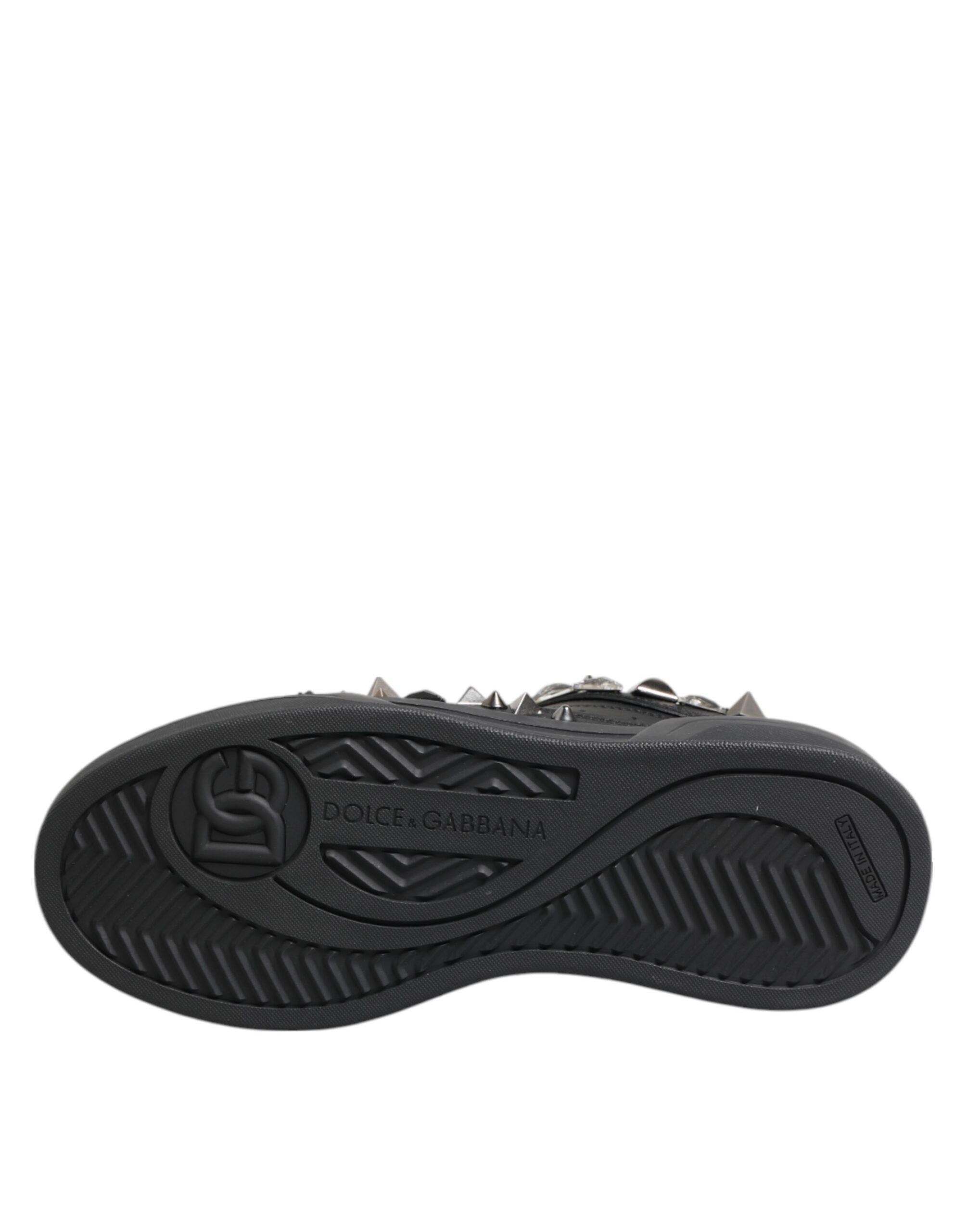 Dolce & Gabbana Black Leather Studded Low Top Sneakers Shoes Dolce & Gabbana