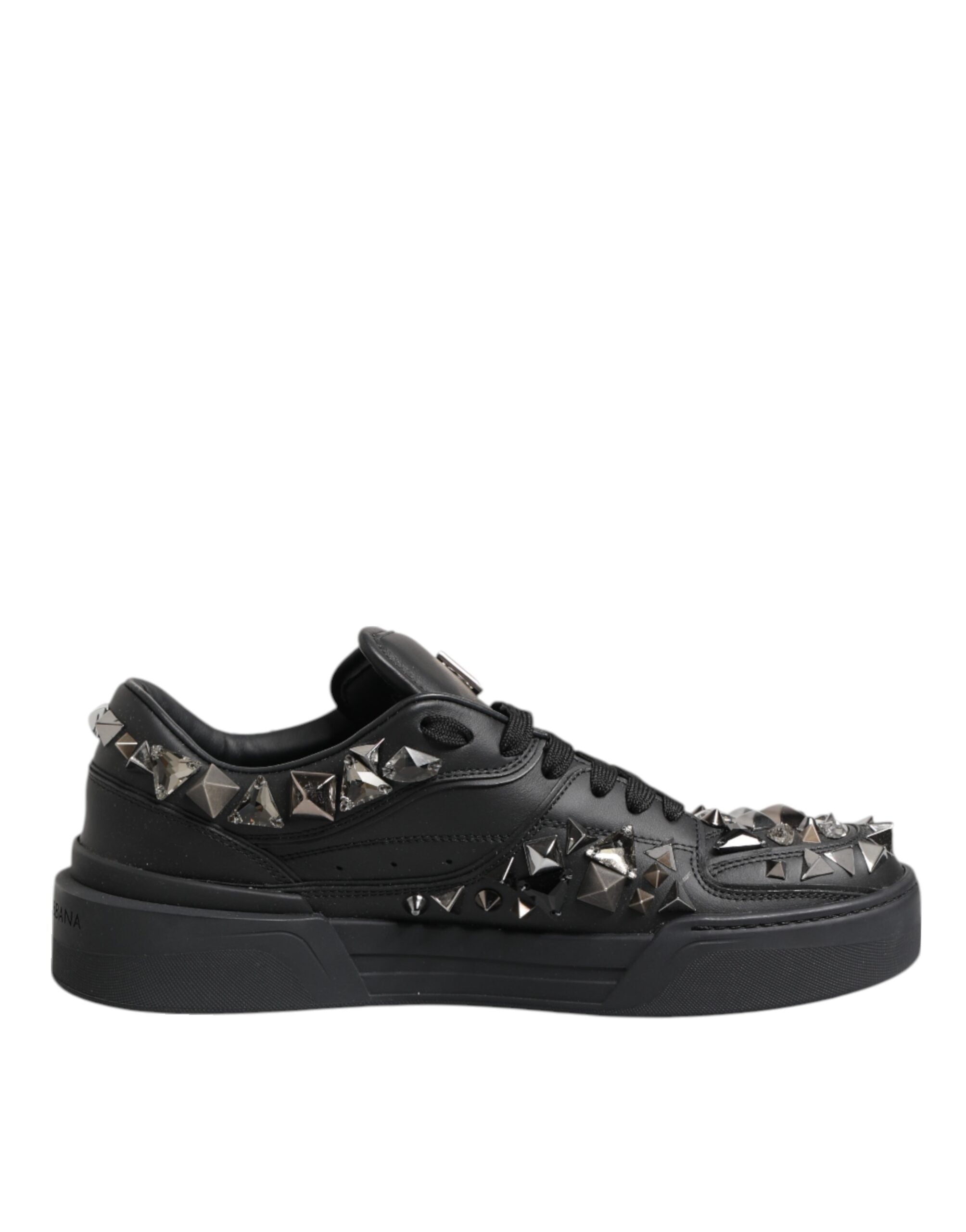 Dolce & Gabbana Black Leather Studded Low Top Sneakers Shoes Dolce & Gabbana