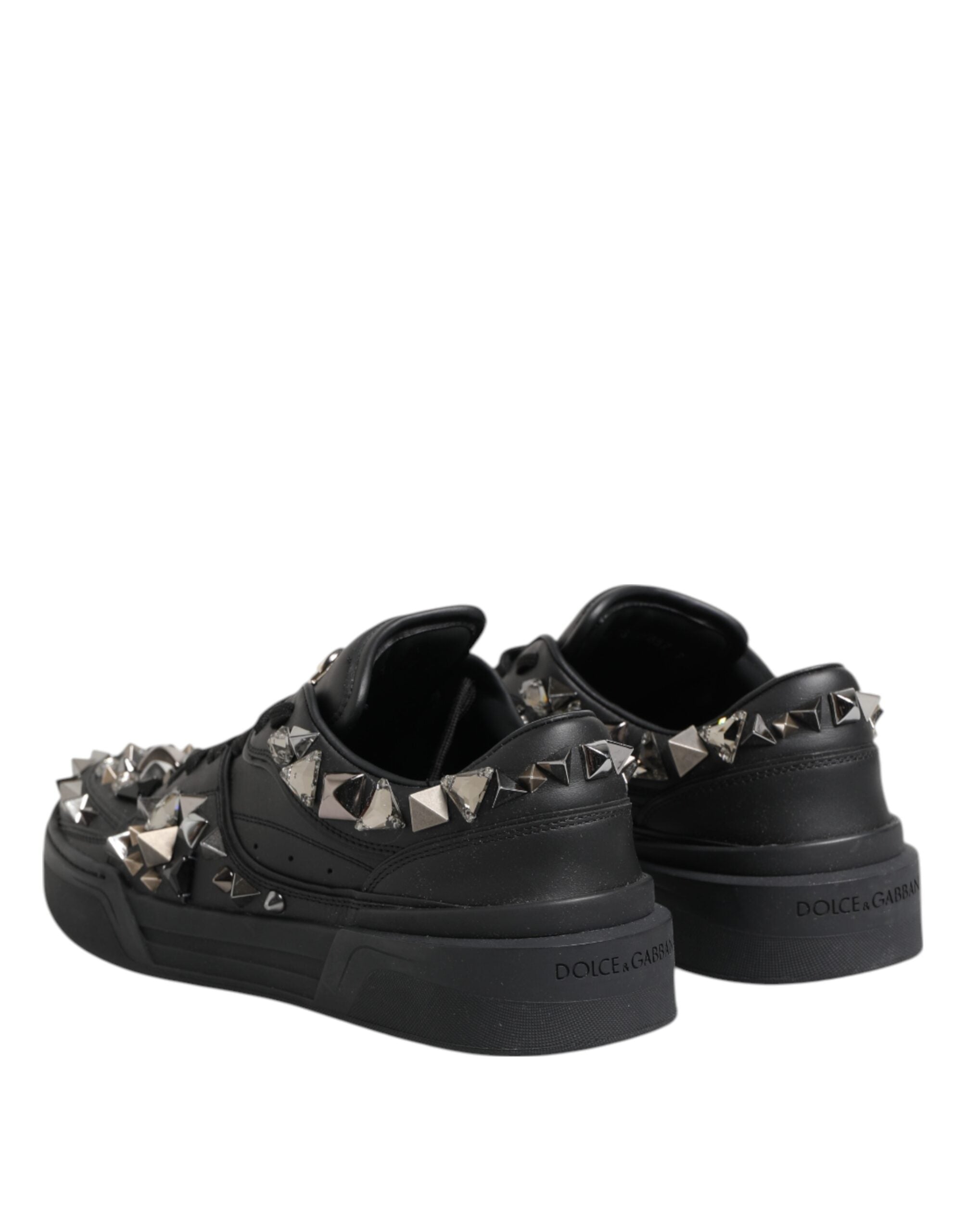 Dolce & Gabbana Black Leather Studded Low Top Sneakers Shoes Dolce & Gabbana