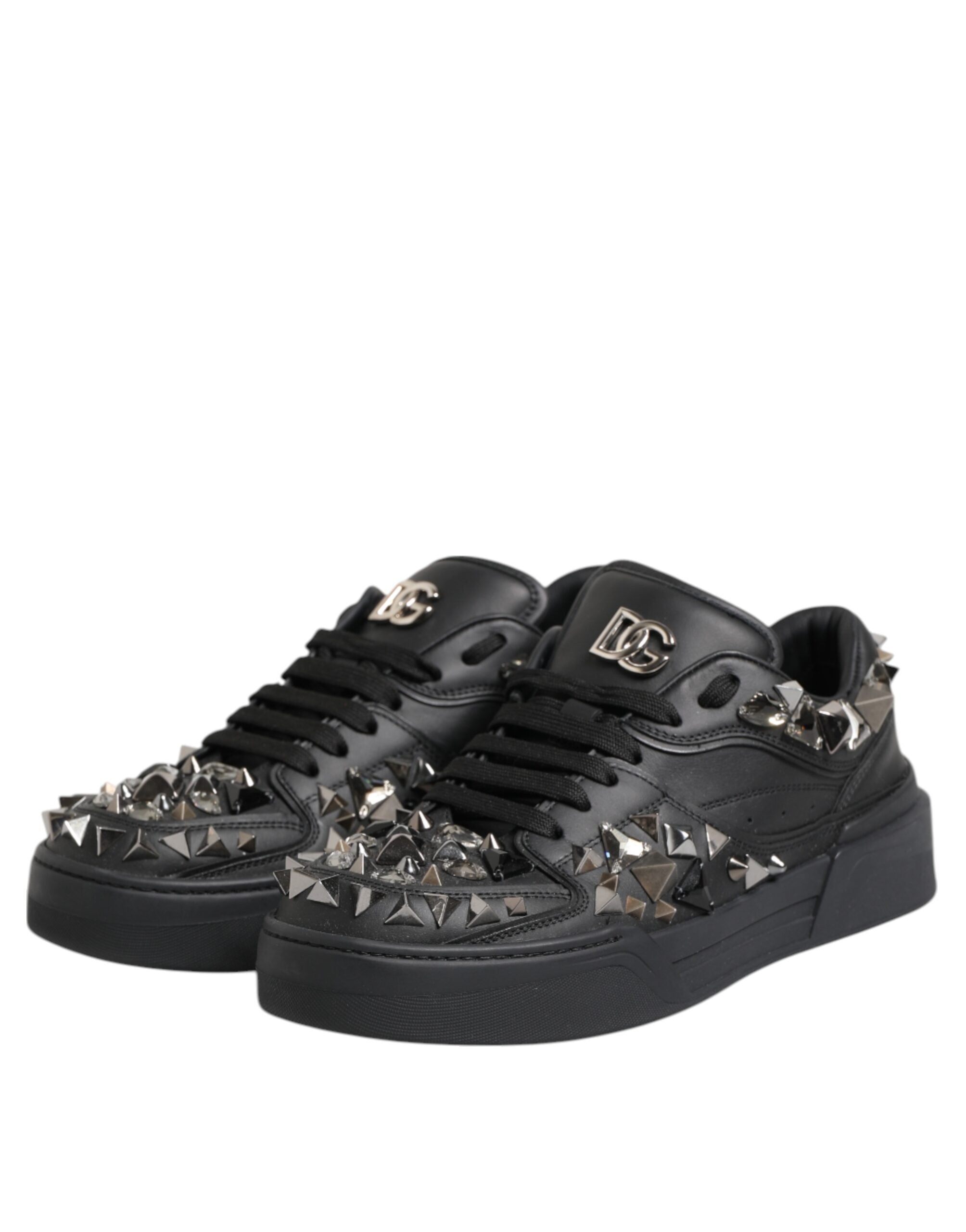 Dolce & Gabbana Black Leather Studded Low Top Sneakers Shoes Dolce & Gabbana