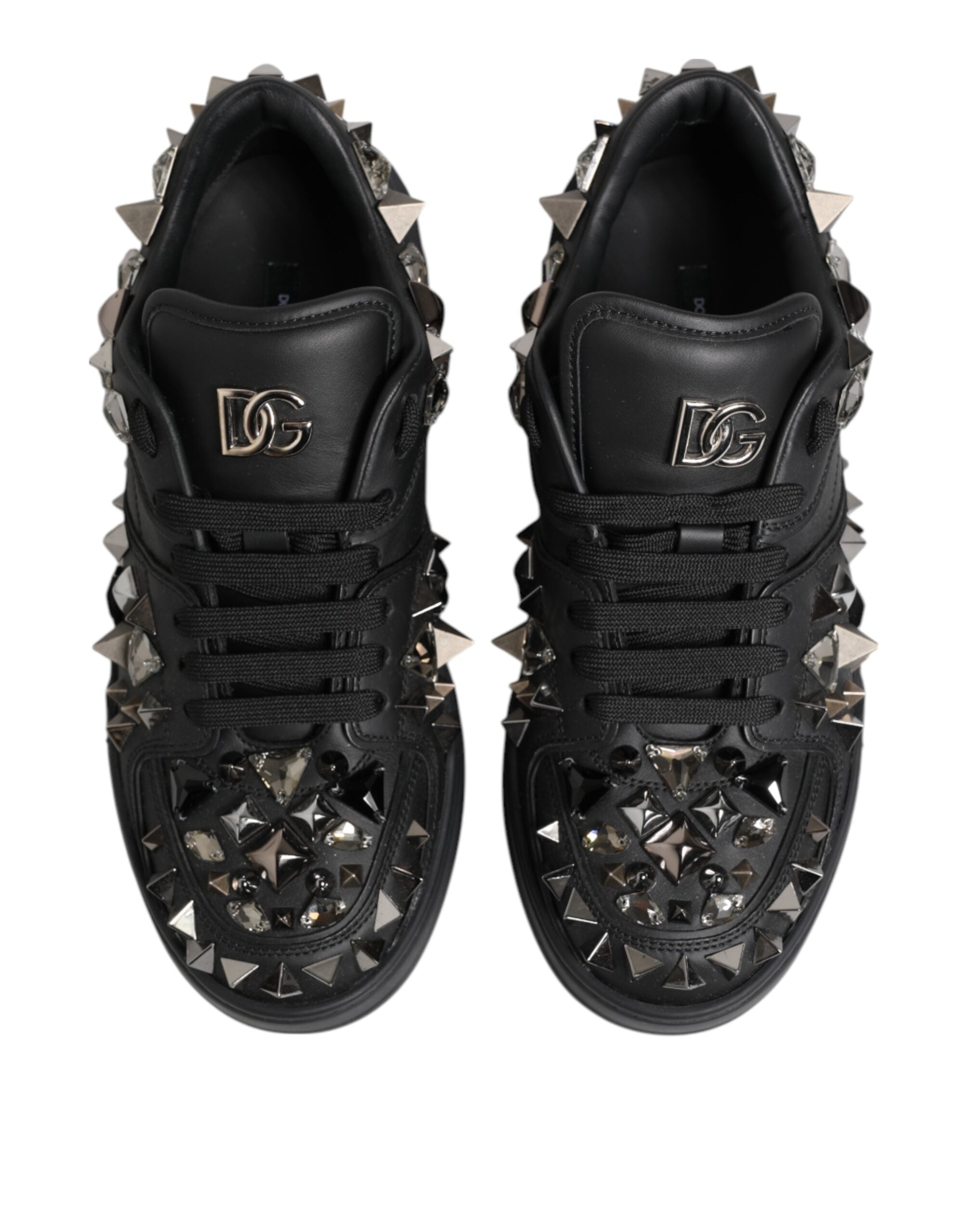 Dolce & Gabbana Black Leather Studded Low Top Sneakers Shoes Dolce & Gabbana