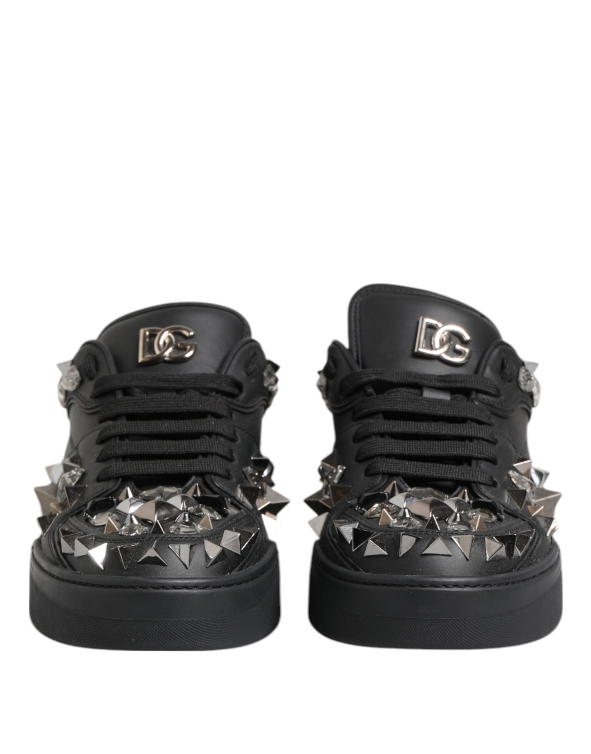 Dolce & Gabbana Black Leather Studded Low Top Sneakers Shoes Dolce & Gabbana