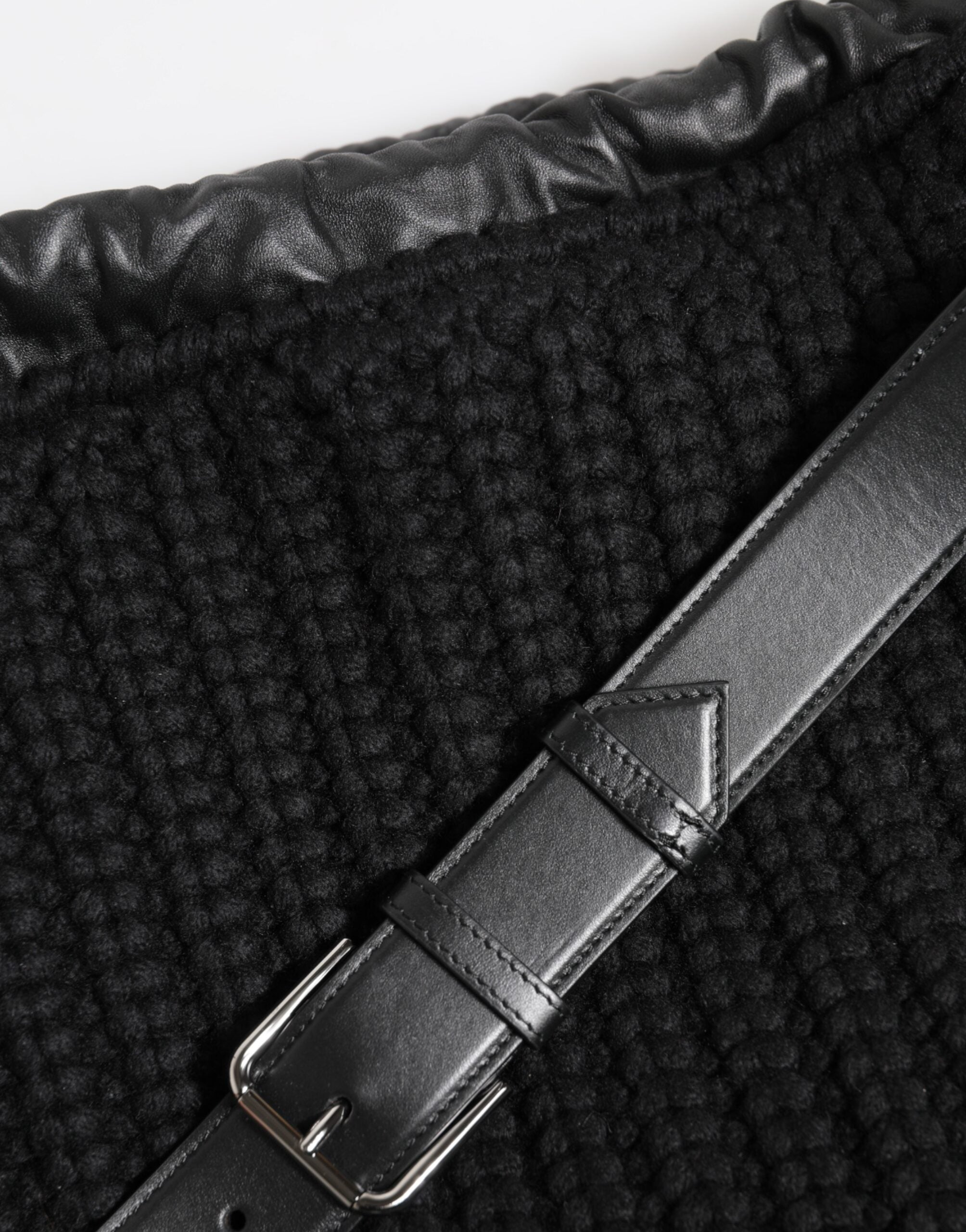 Dolce & Gabbana Black Cashmere Knitted Leather Shoulder Women Borse Bag Dolce & Gabbana