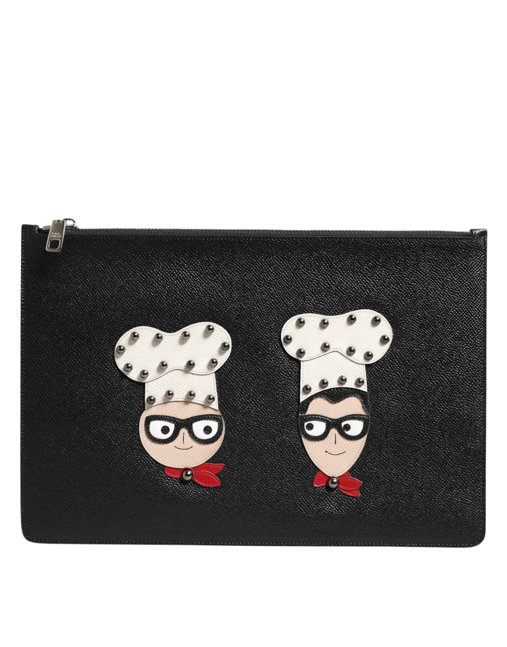 Dolce & Gabbana Black Leather #DGFAMILY Embellished Men Clutch Pouch Bag Dolce & Gabbana
