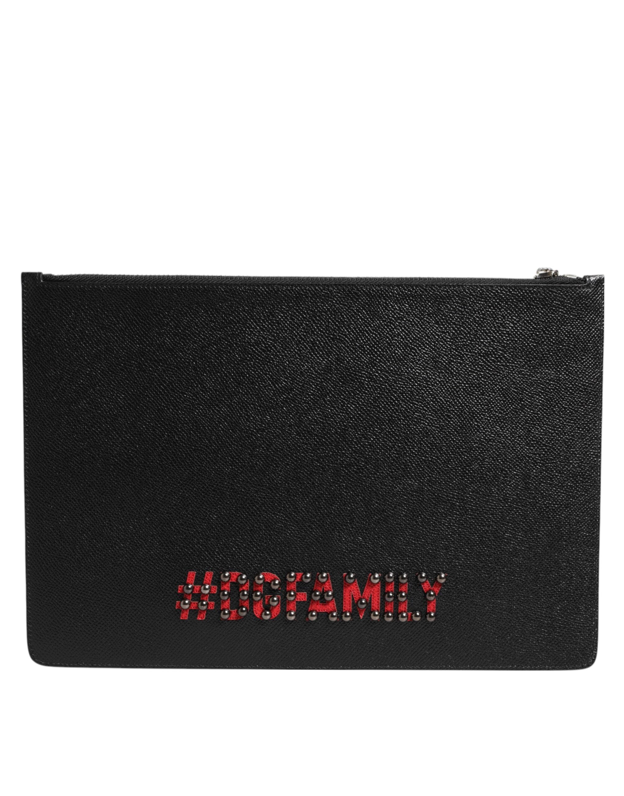 Dolce & Gabbana Black Leather #DGFAMILY Embellished Men Clutch Pouch Bag Dolce & Gabbana