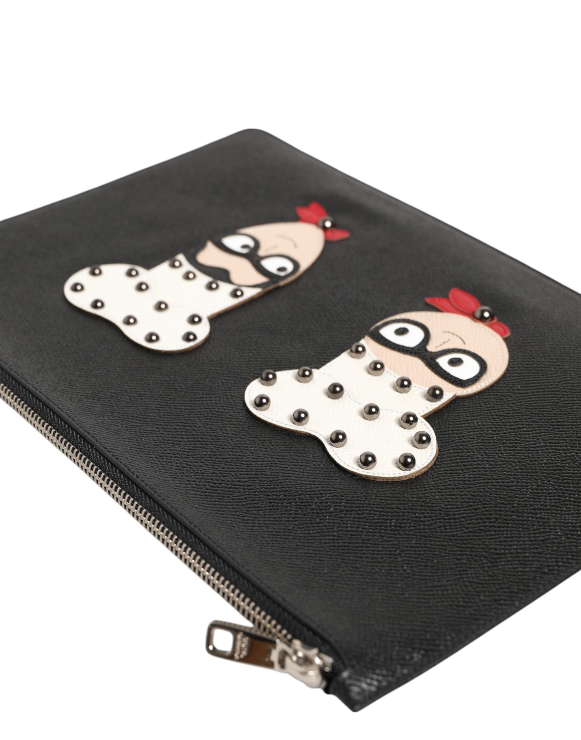 Dolce & Gabbana Black Leather #DGFAMILY Embellished Men Clutch Pouch Bag Dolce & Gabbana