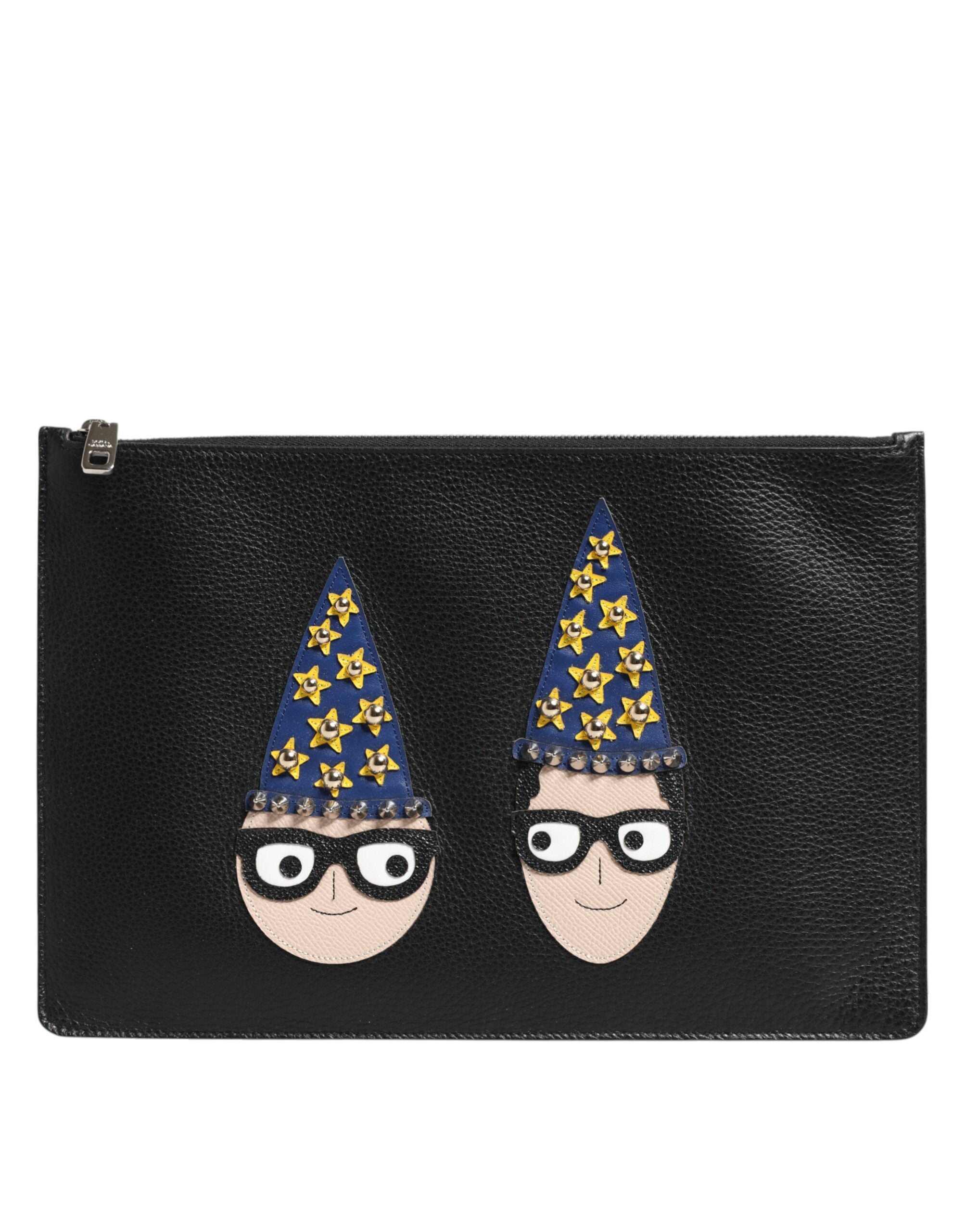 Dolce & Gabbana Black Leather #DGFAMILY Embellished Men Clutch Pouch Bag Dolce & Gabbana