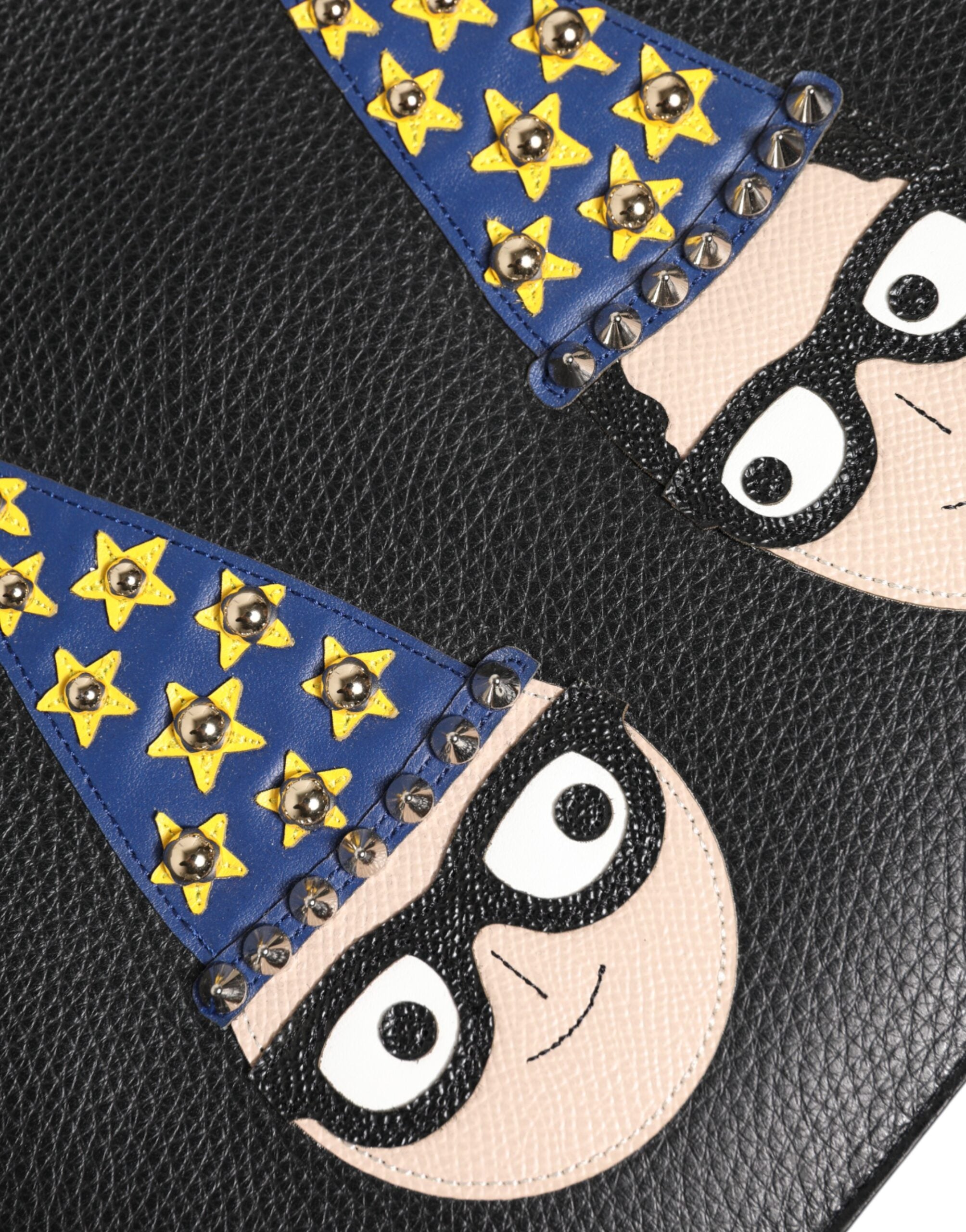 Dolce & Gabbana Black Leather #DGFAMILY Embellished Men Clutch Pouch Bag Dolce & Gabbana