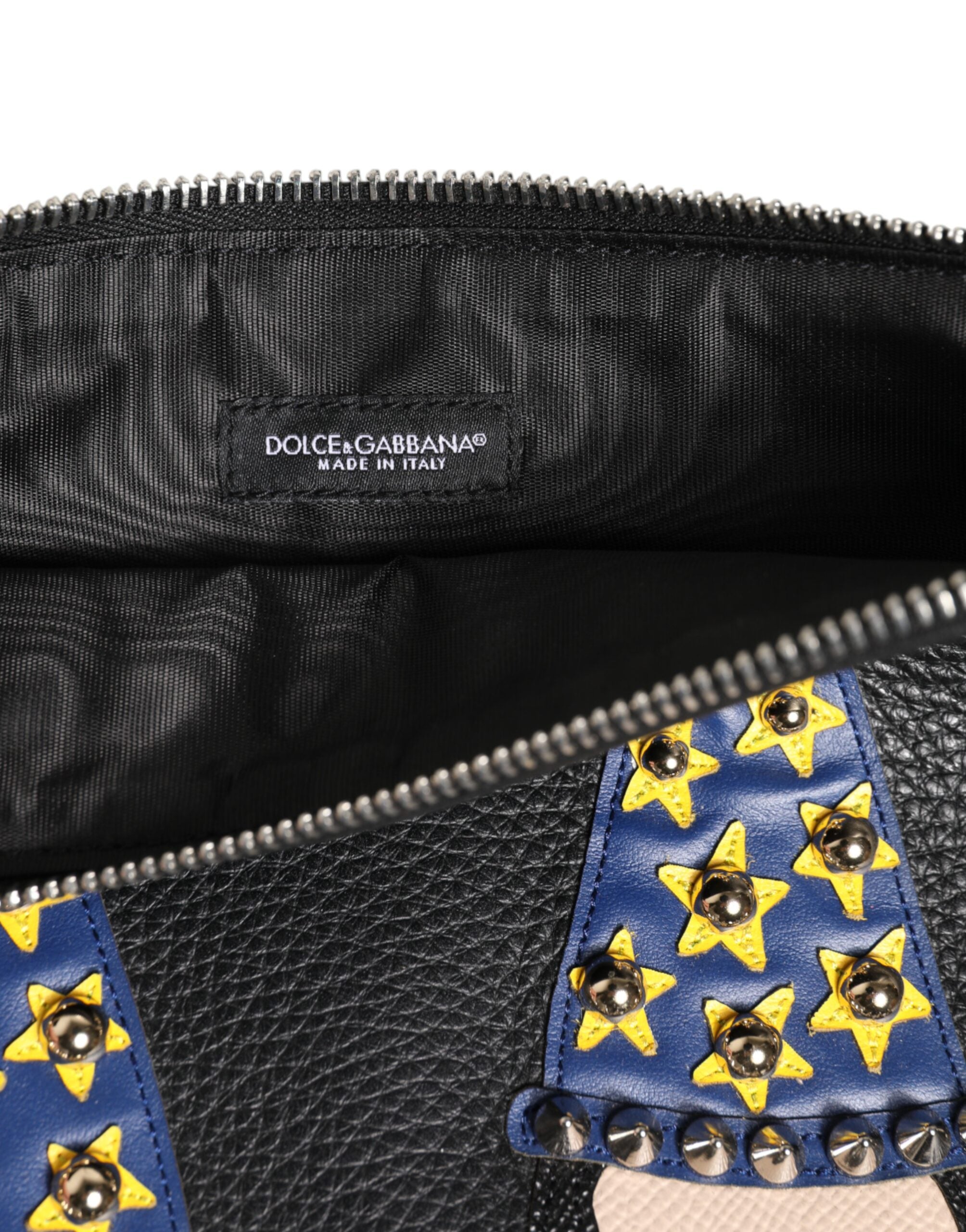 Dolce & Gabbana Black Leather #DGFAMILY Embellished Men Clutch Pouch Bag Dolce & Gabbana