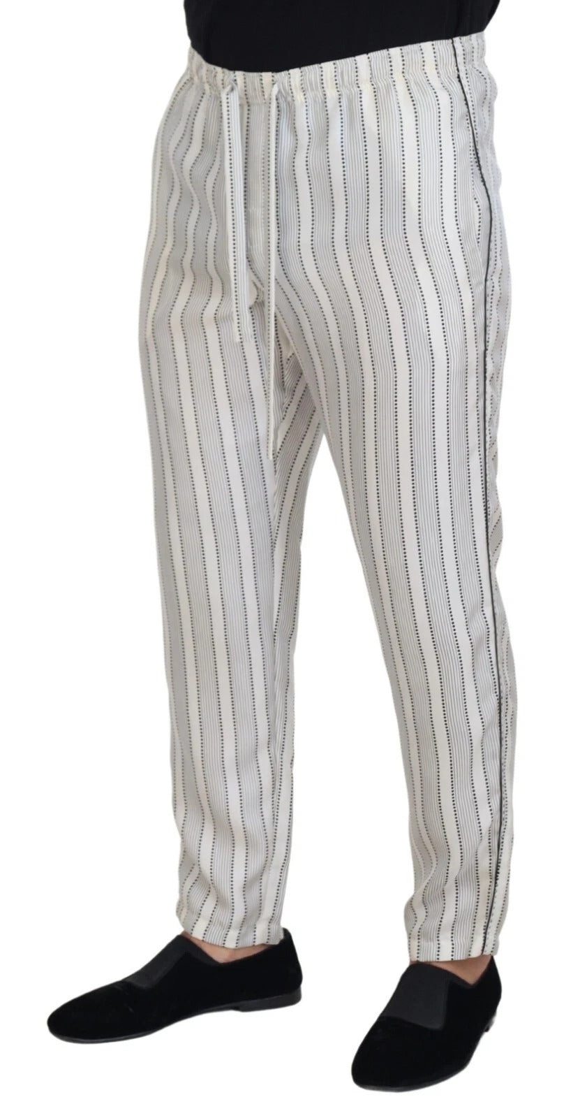 Dolce & Gabbana White Stripes Silk Lounge Trouser Pants Dolce & Gabbana