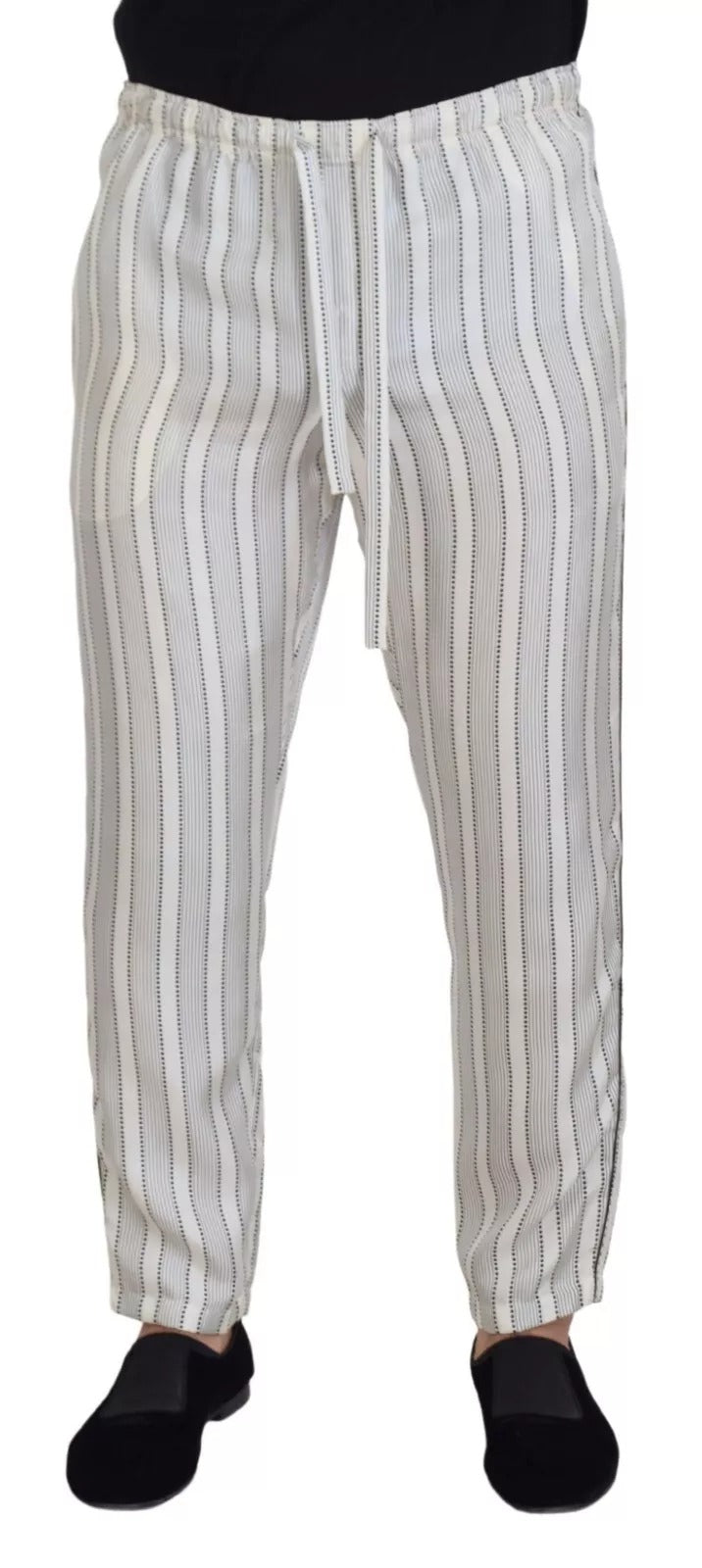 Dolce & Gabbana White Stripes Silk Lounge Trouser Pants Dolce & Gabbana