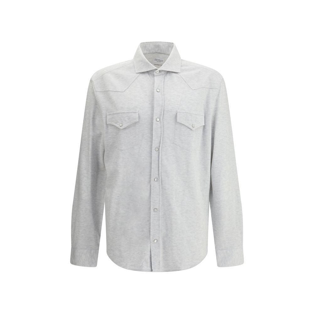 Brunello Cucinelli Gray Denim Shirt Brunello Cucinelli