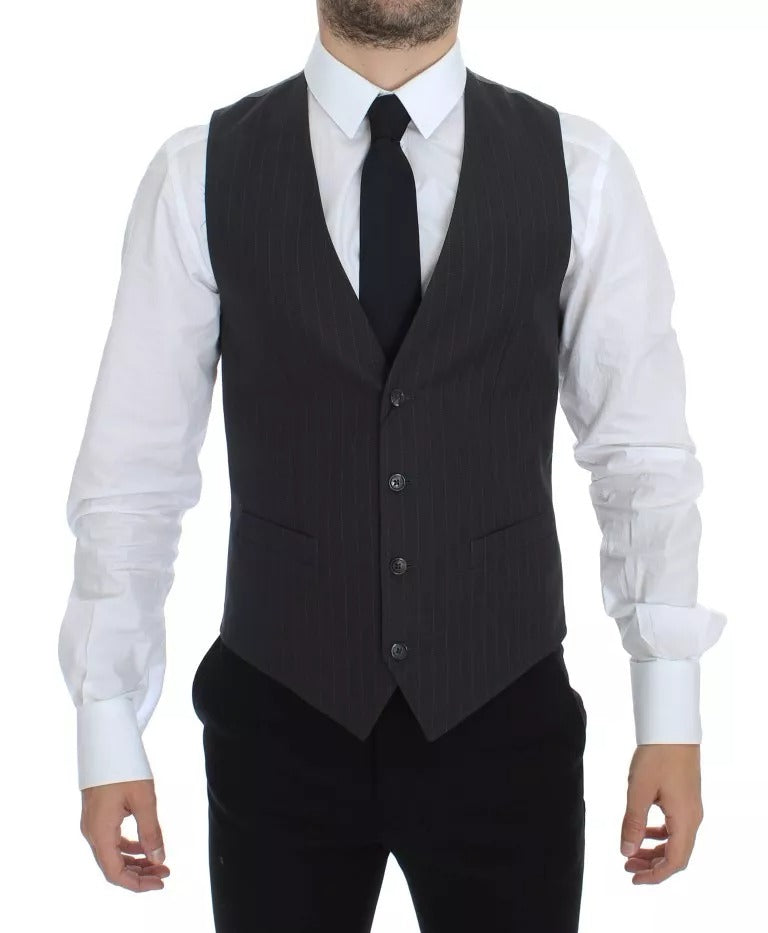 Dolce & Gabbana Gray Striped Formal Dress Gilet Vest Dolce & Gabbana