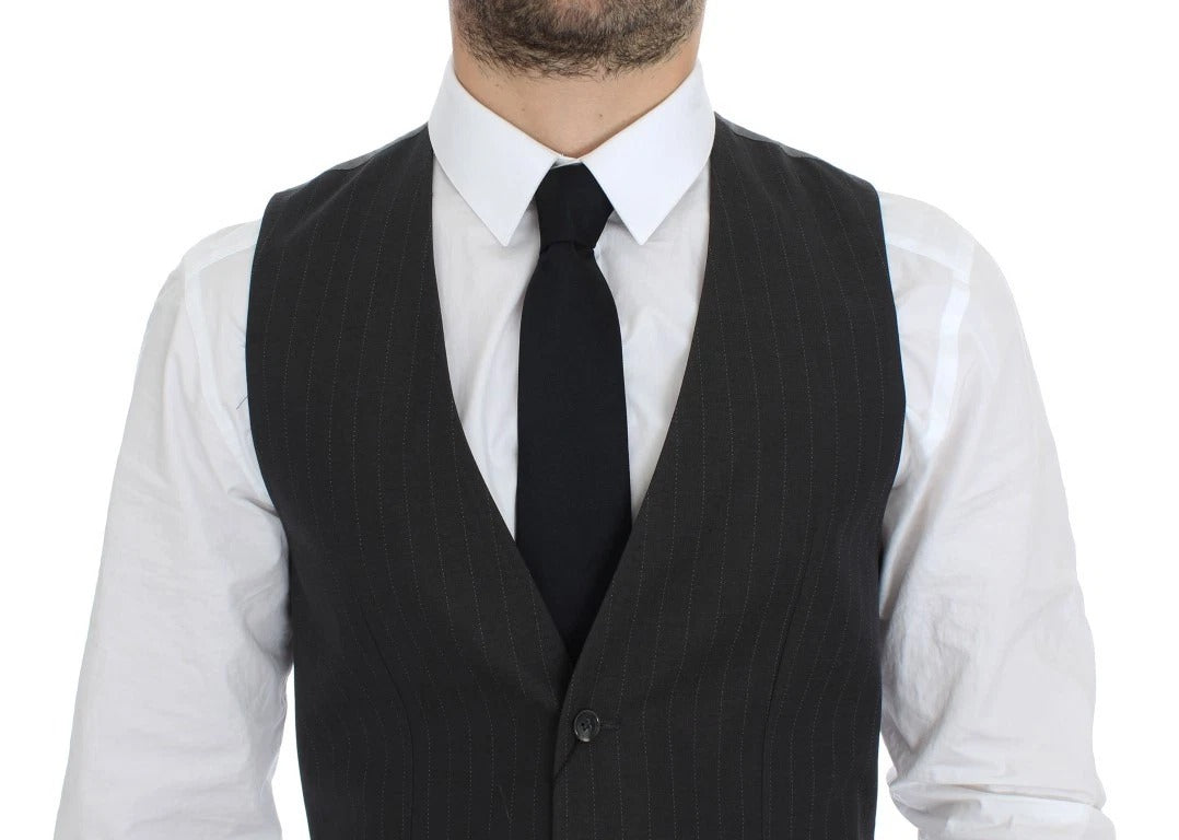 Dolce & Gabbana Gray Striped Formal Dress Gilet Vest Dolce & Gabbana