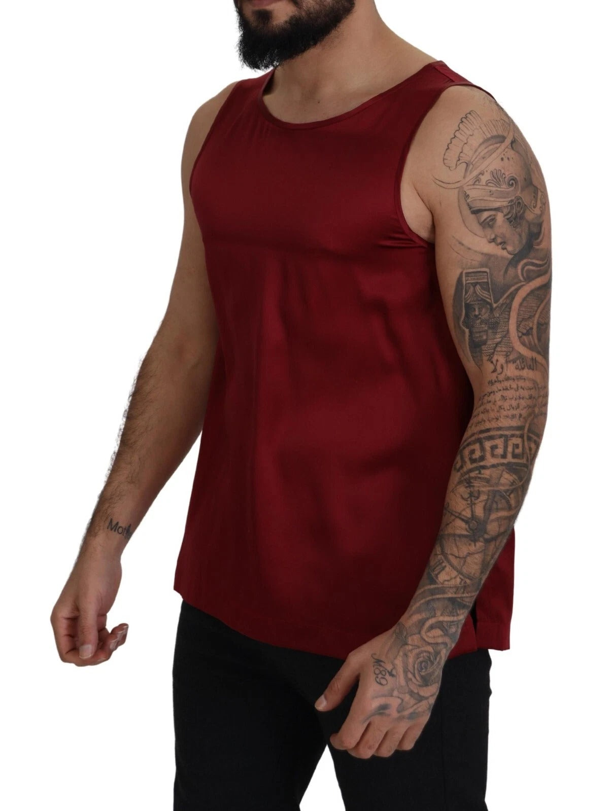 Dolce & Gabbana Red Round Neck Sleeveless Silk T-shirt Dolce & Gabbana