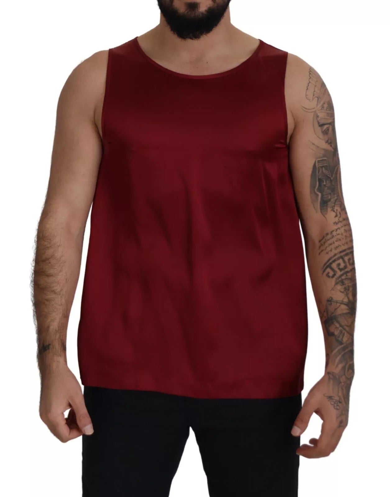 Dolce & Gabbana Red Round Neck Sleeveless Silk T-shirt Dolce & Gabbana
