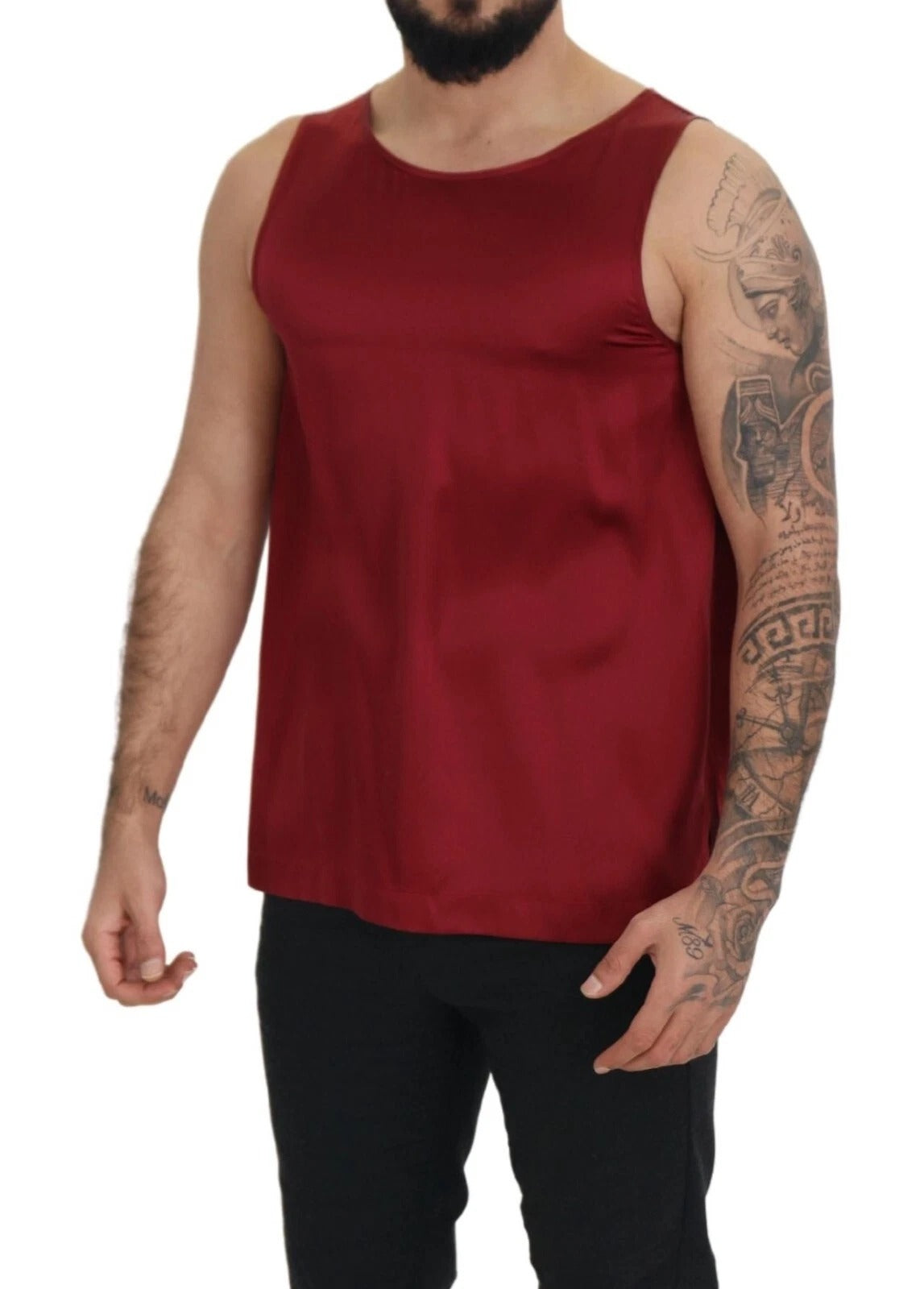 Dolce & Gabbana Red Round Neck Sleeveless Silk T-shirt Dolce & Gabbana