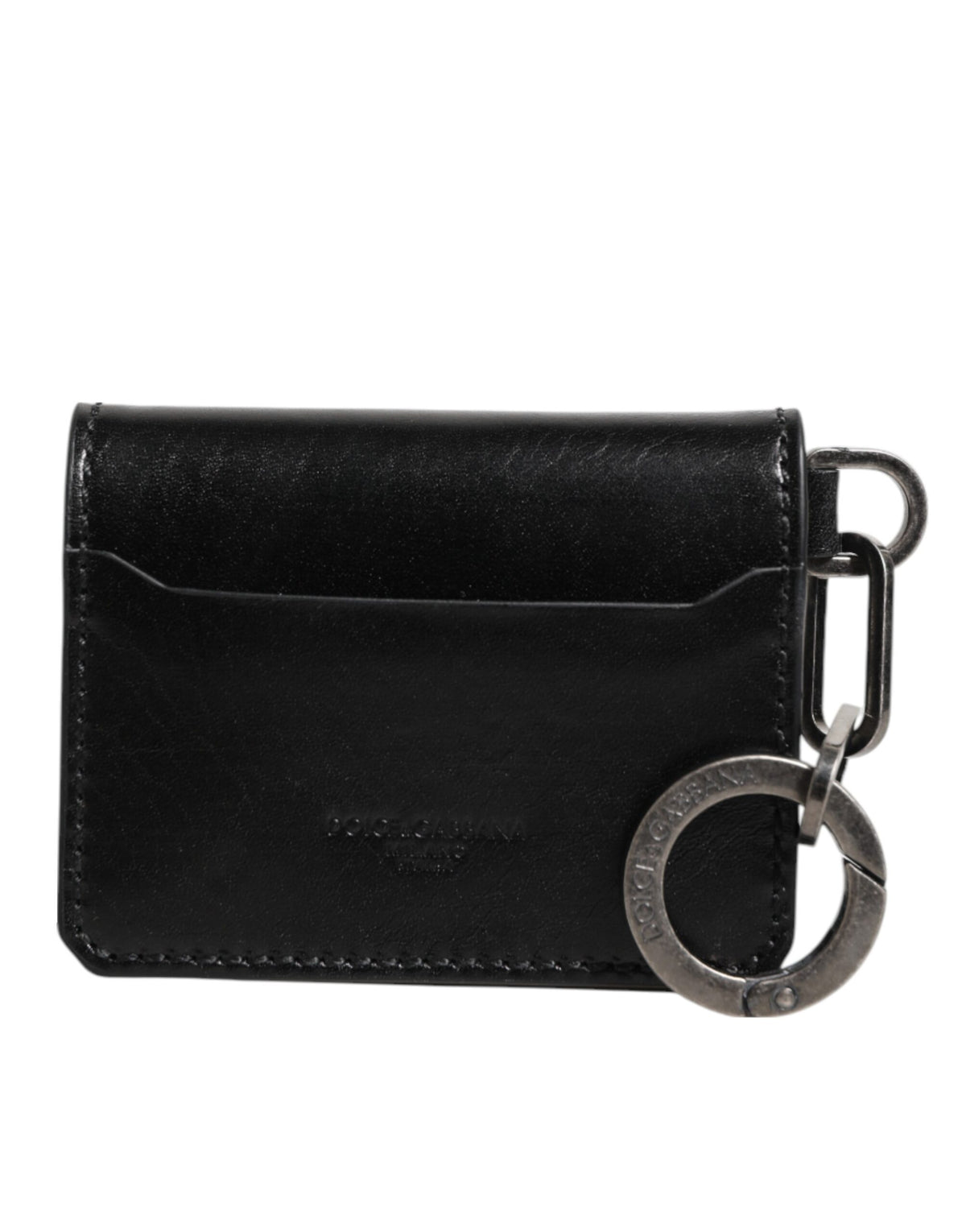 Dolce & Gabbana Wallet Black Leather Logo Embossed Key Chain Card Holder Wallet
