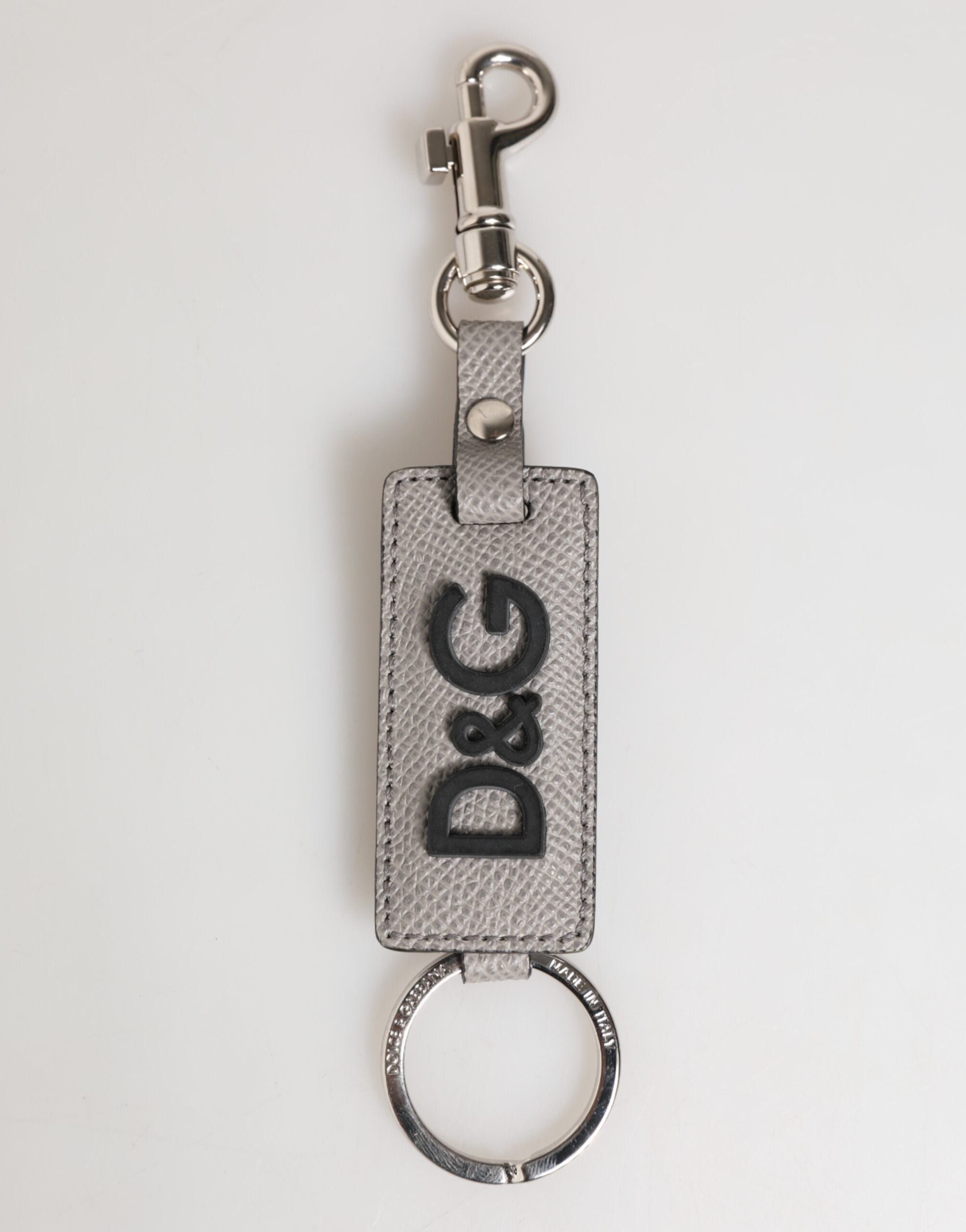 Dolce & Gabbana Gray Leather Logo Metal Ring Keychain Holder Men Keyring Dolce & Gabbana