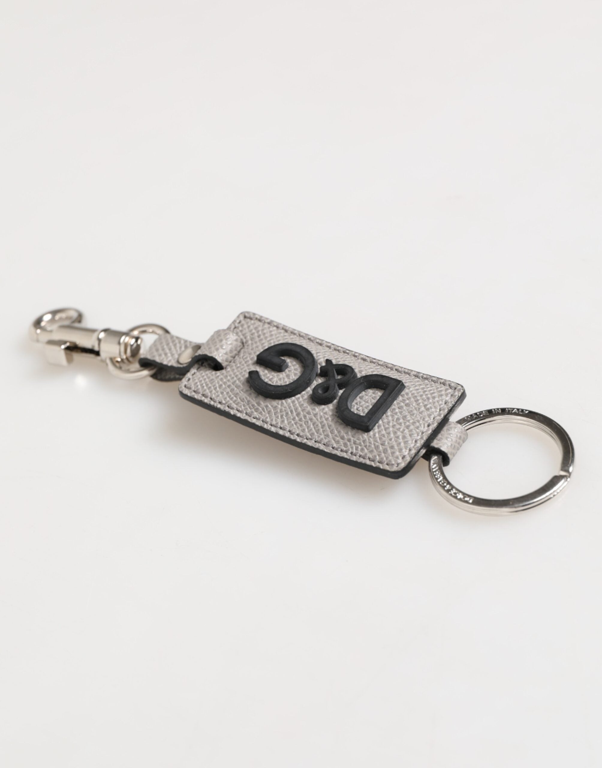 Dolce & Gabbana Gray Leather Logo Metal Ring Keychain Holder Men Keyring Dolce & Gabbana