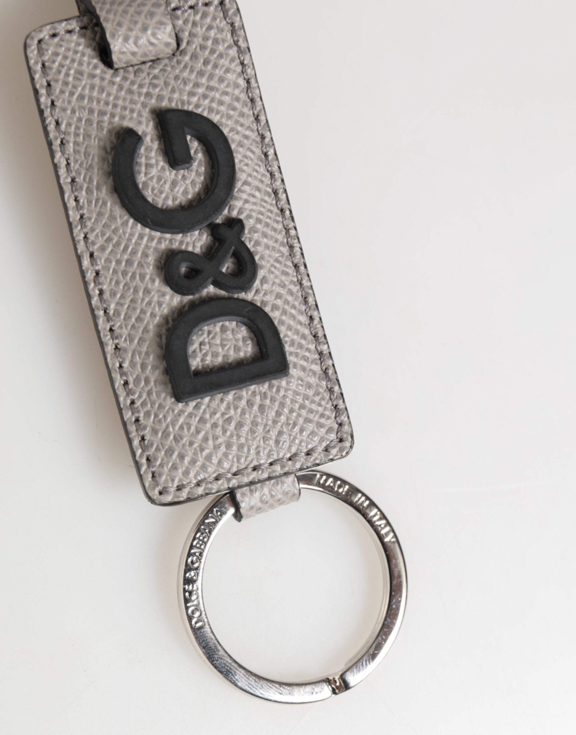 Dolce & Gabbana Gray Leather Logo Metal Ring Keychain Holder Men Keyring Dolce & Gabbana