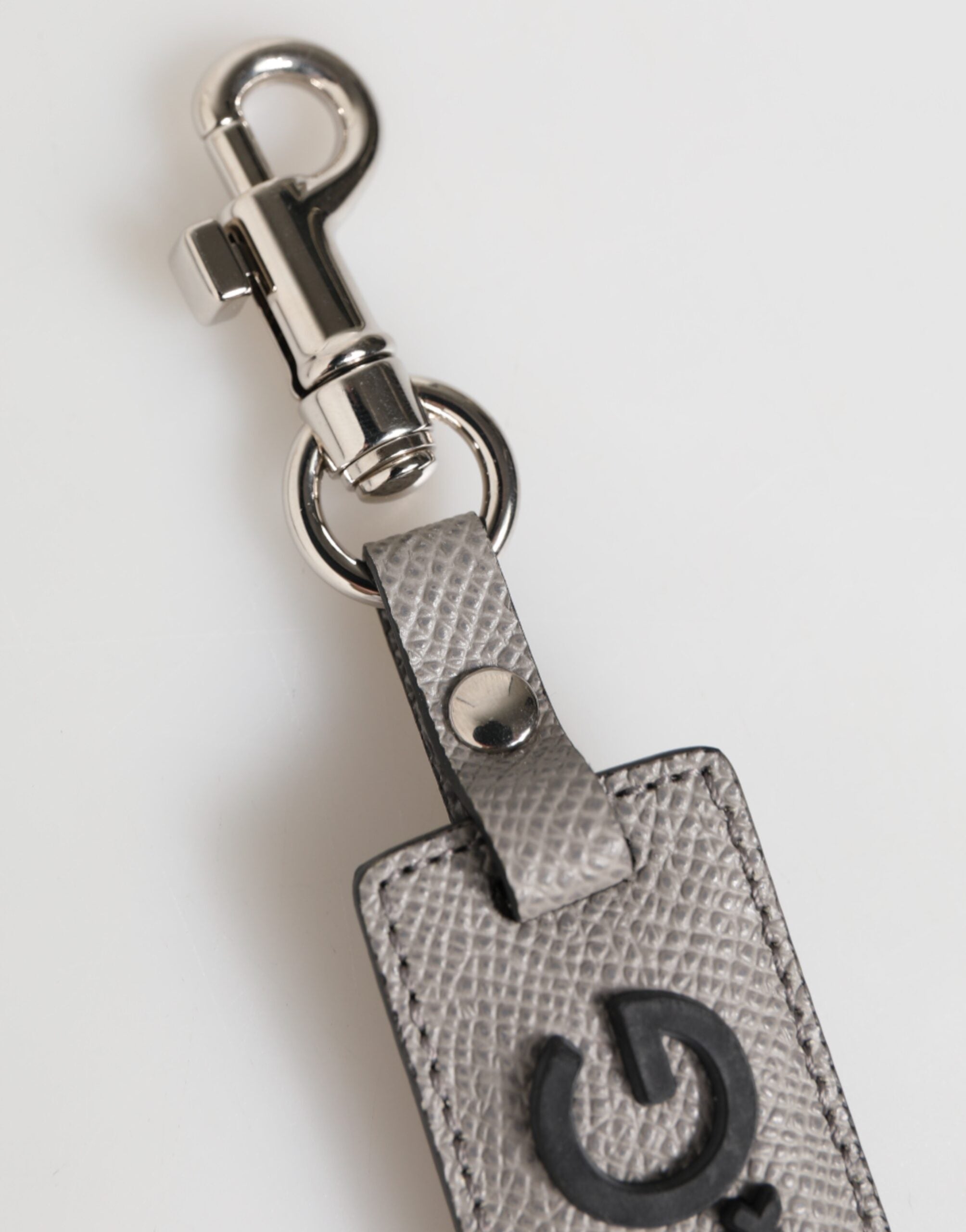 Dolce & Gabbana Gray Leather Logo Metal Ring Keychain Holder Men Keyring Dolce & Gabbana