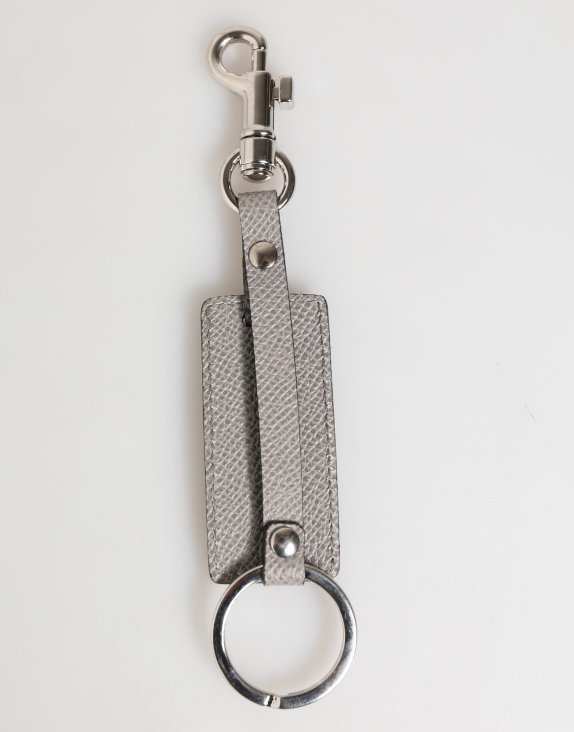 Dolce & Gabbana Gray Leather Logo Metal Ring Keychain Holder Men Keyring Dolce & Gabbana