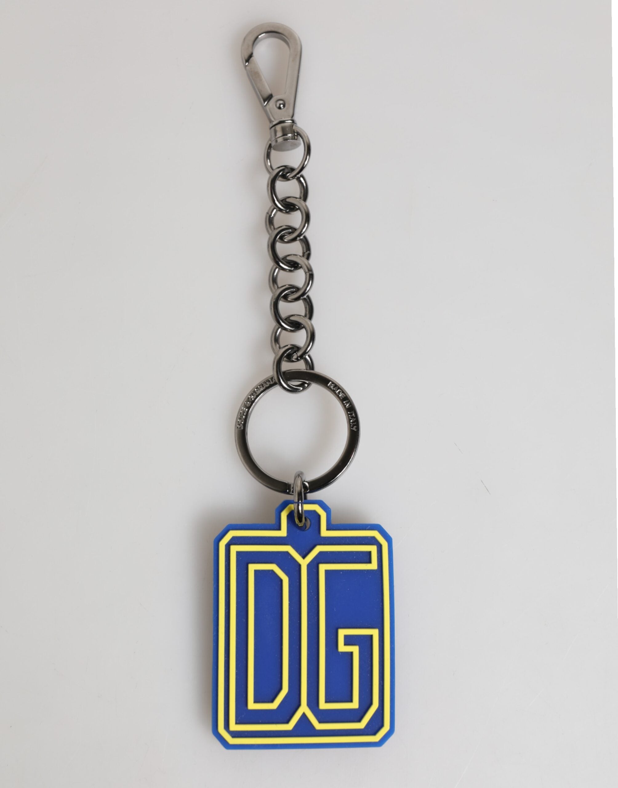 Dolce & Gabbana Blue Yellow DG Rubber Logo Silver Men Keychain Keyring Dolce & Gabbana