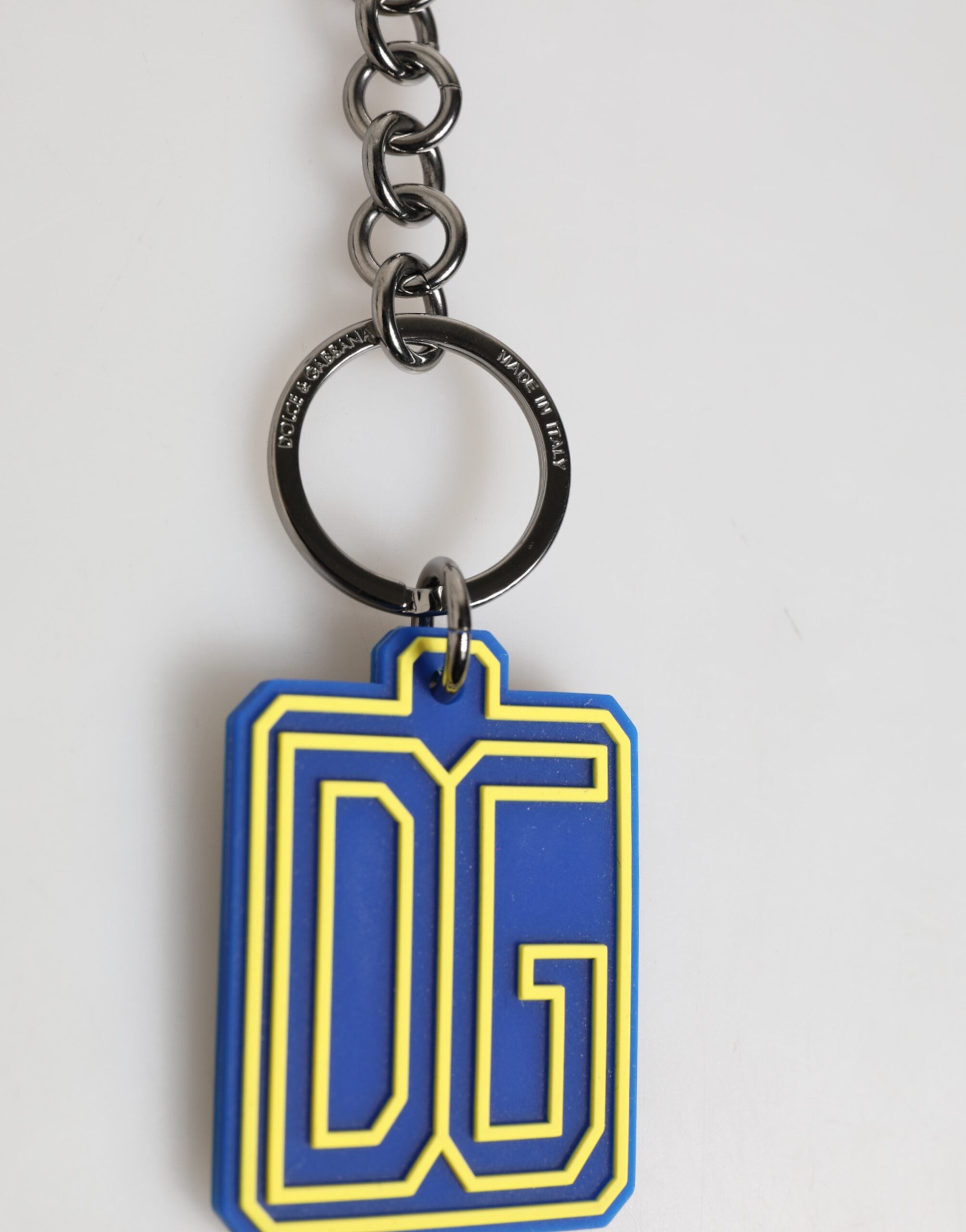 Dolce & Gabbana Blue Yellow DG Rubber Logo Silver Men Keychain Keyring Dolce & Gabbana