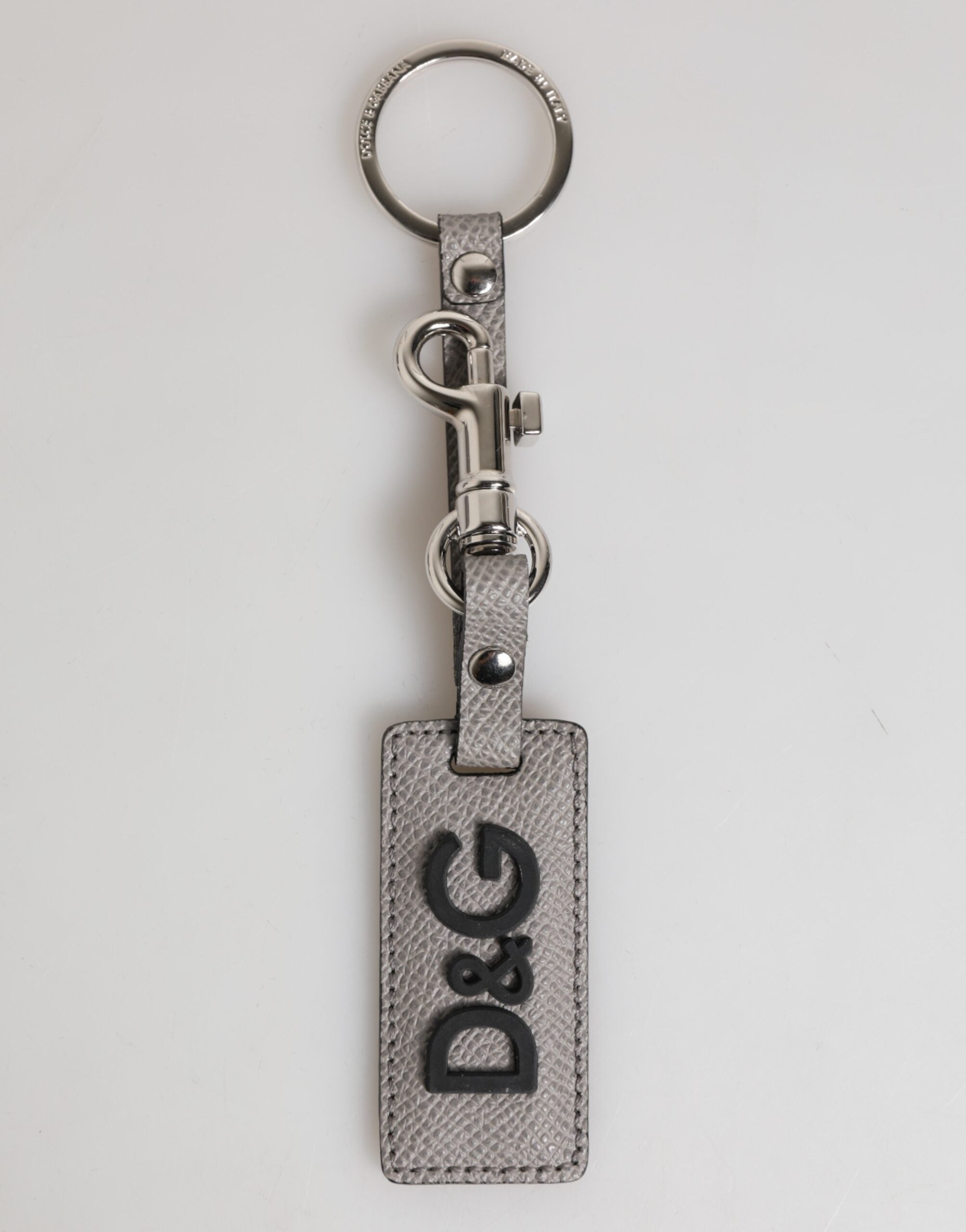 Dolce & Gabbana Gray Leather Logo Metal Ring Keychain Holder Men Keyring Dolce & Gabbana