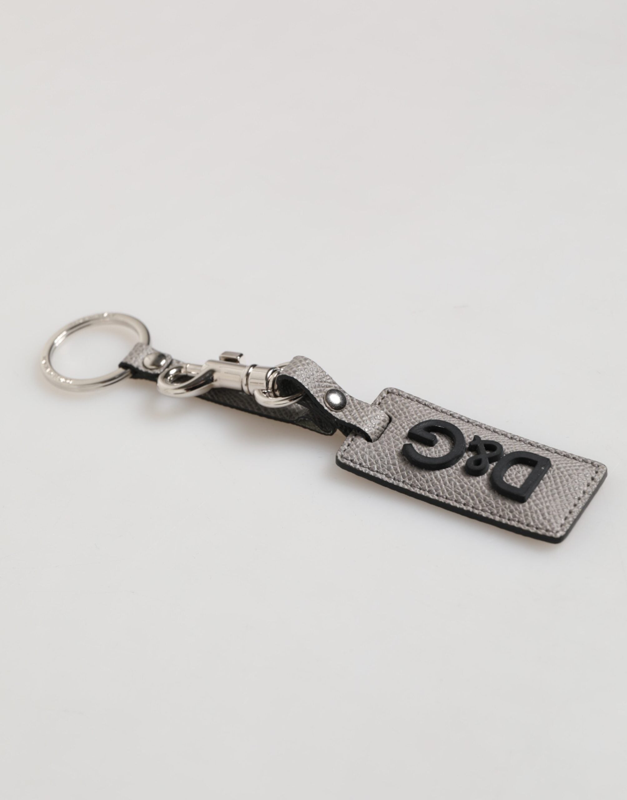 Dolce & Gabbana Gray Leather Logo Metal Ring Keychain Holder Men Keyring Dolce & Gabbana