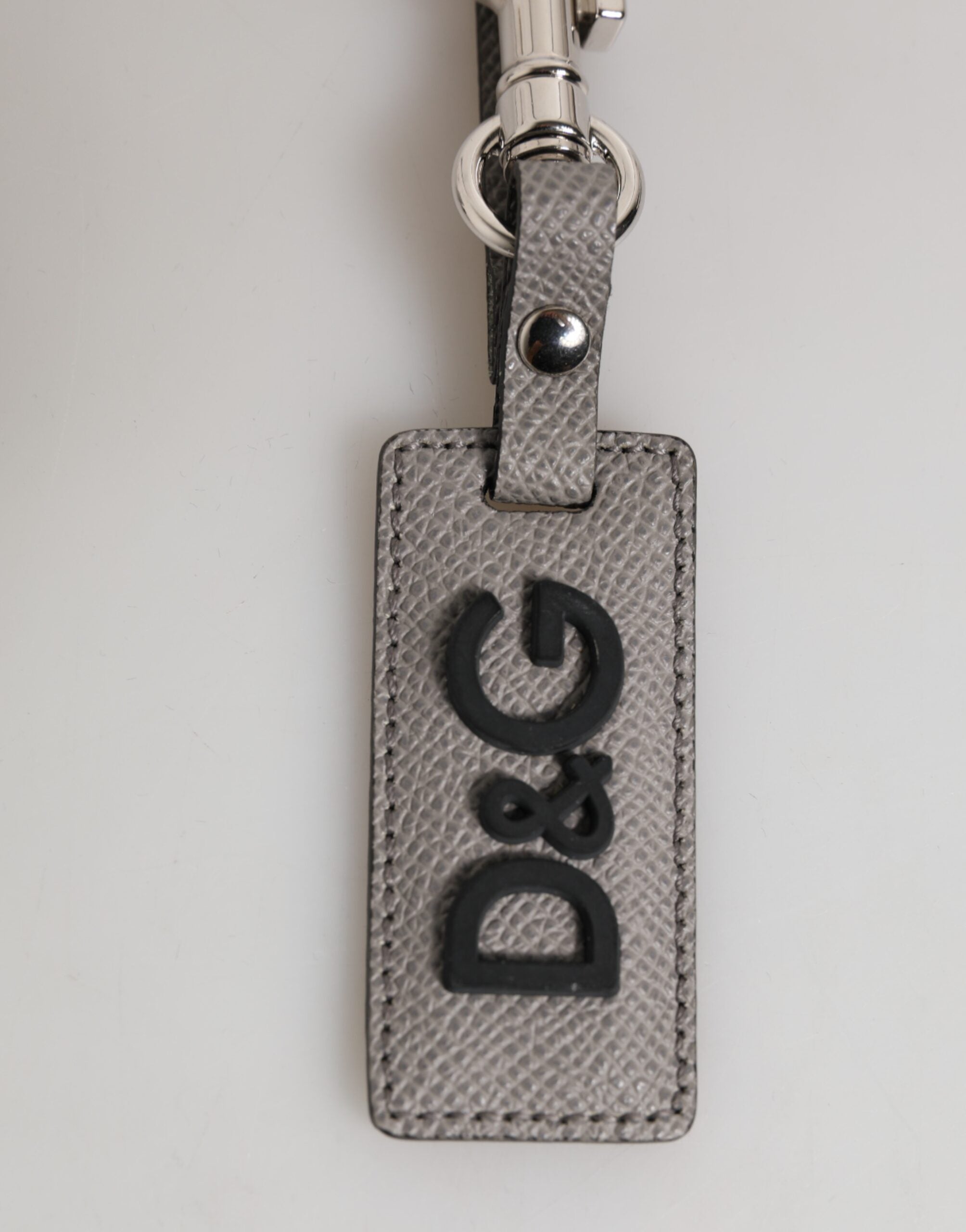 Dolce & Gabbana Gray Leather Logo Metal Ring Keychain Holder Men Keyring Dolce & Gabbana