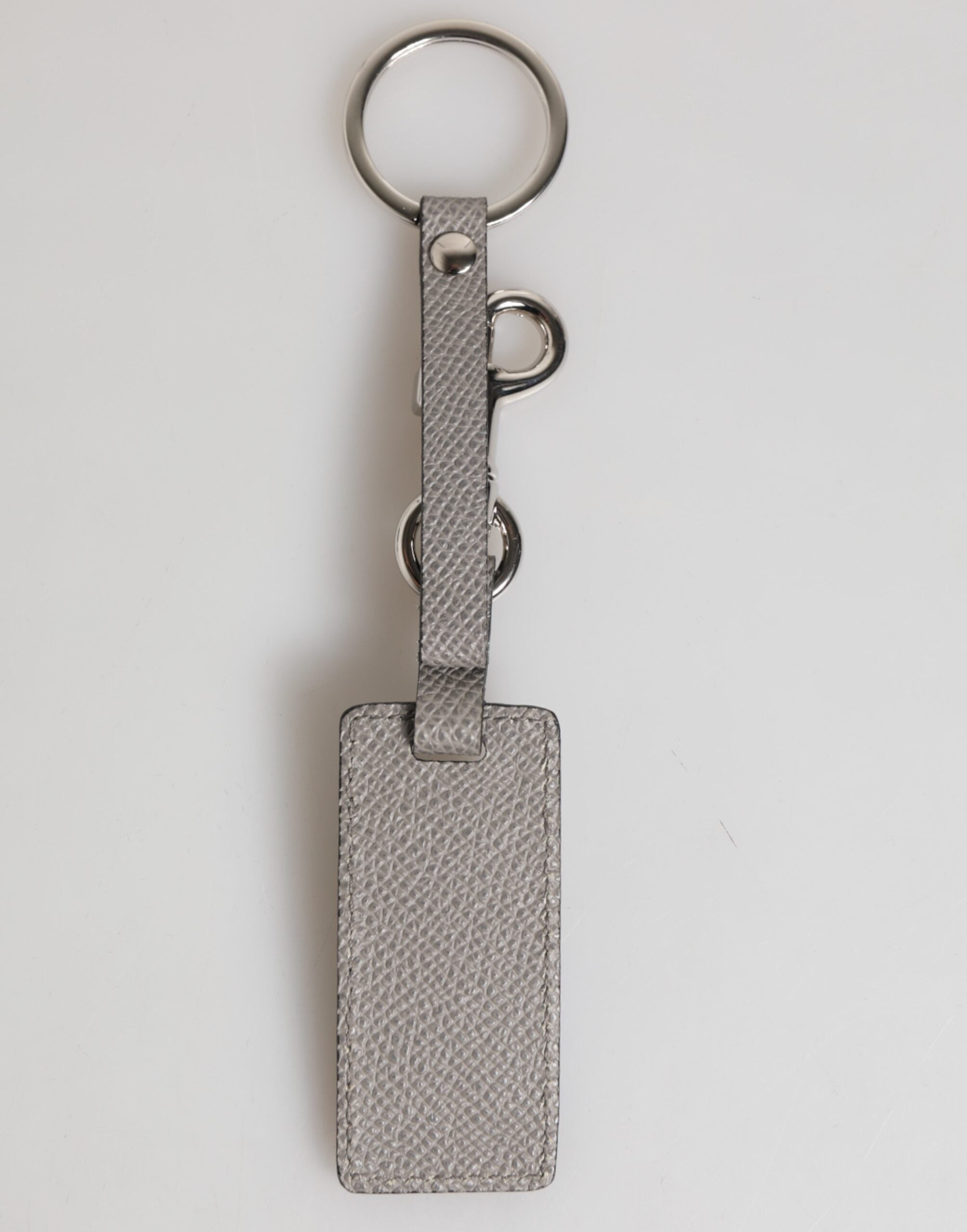 Dolce & Gabbana Gray Leather Logo Metal Ring Keychain Holder Men Keyring Dolce & Gabbana
