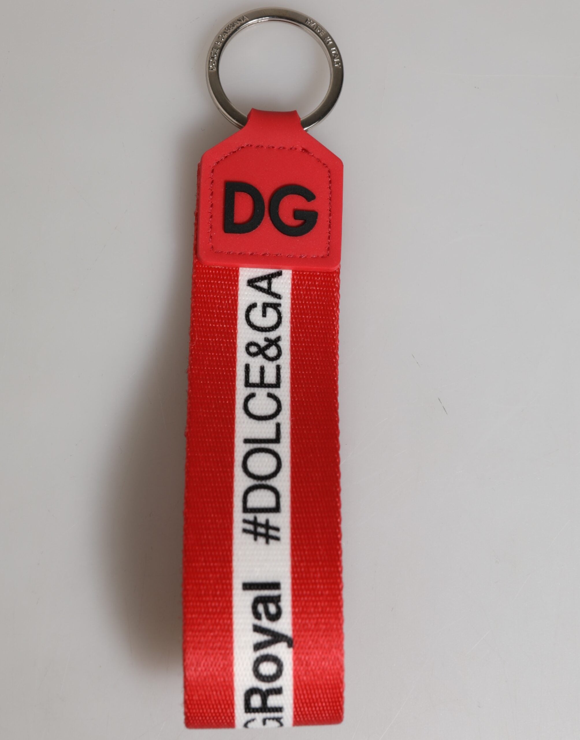 Dolce & Gabbana Red Logo Polyester Silver Brass Holder Keychain Keyring Dolce & Gabbana