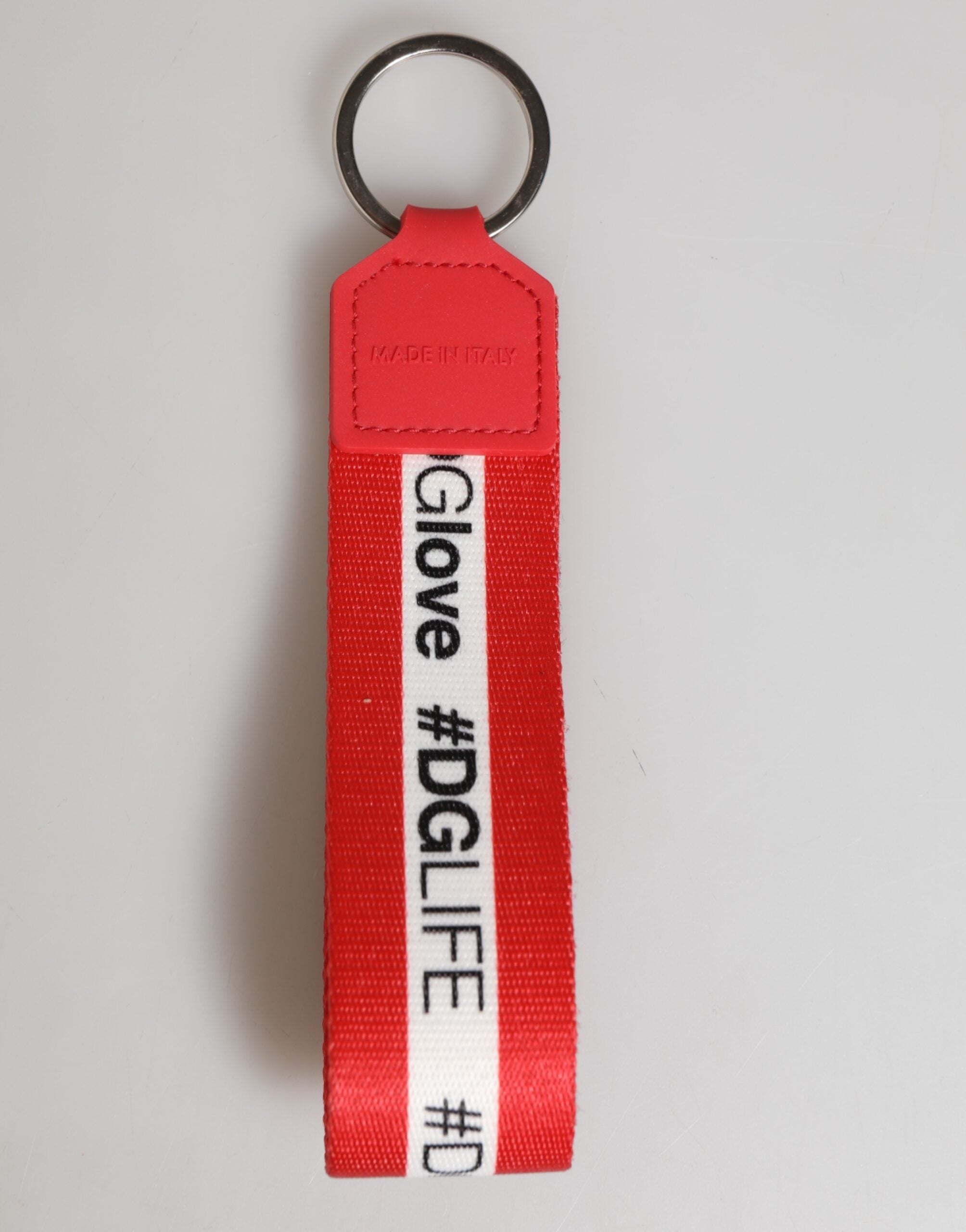 Dolce & Gabbana Red Logo Polyester Silver Brass Holder Keychain Keyring Dolce & Gabbana