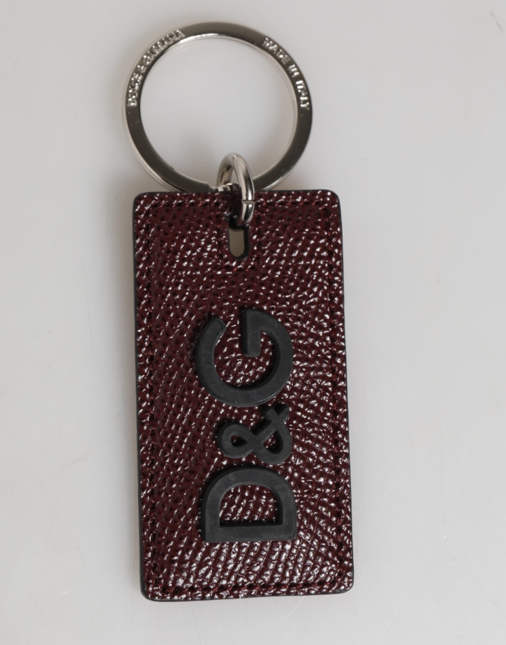 Dolce & Gabbana Bordeaux Leather Logo Metal Ring Men Keychain Keyring Dolce & Gabbana