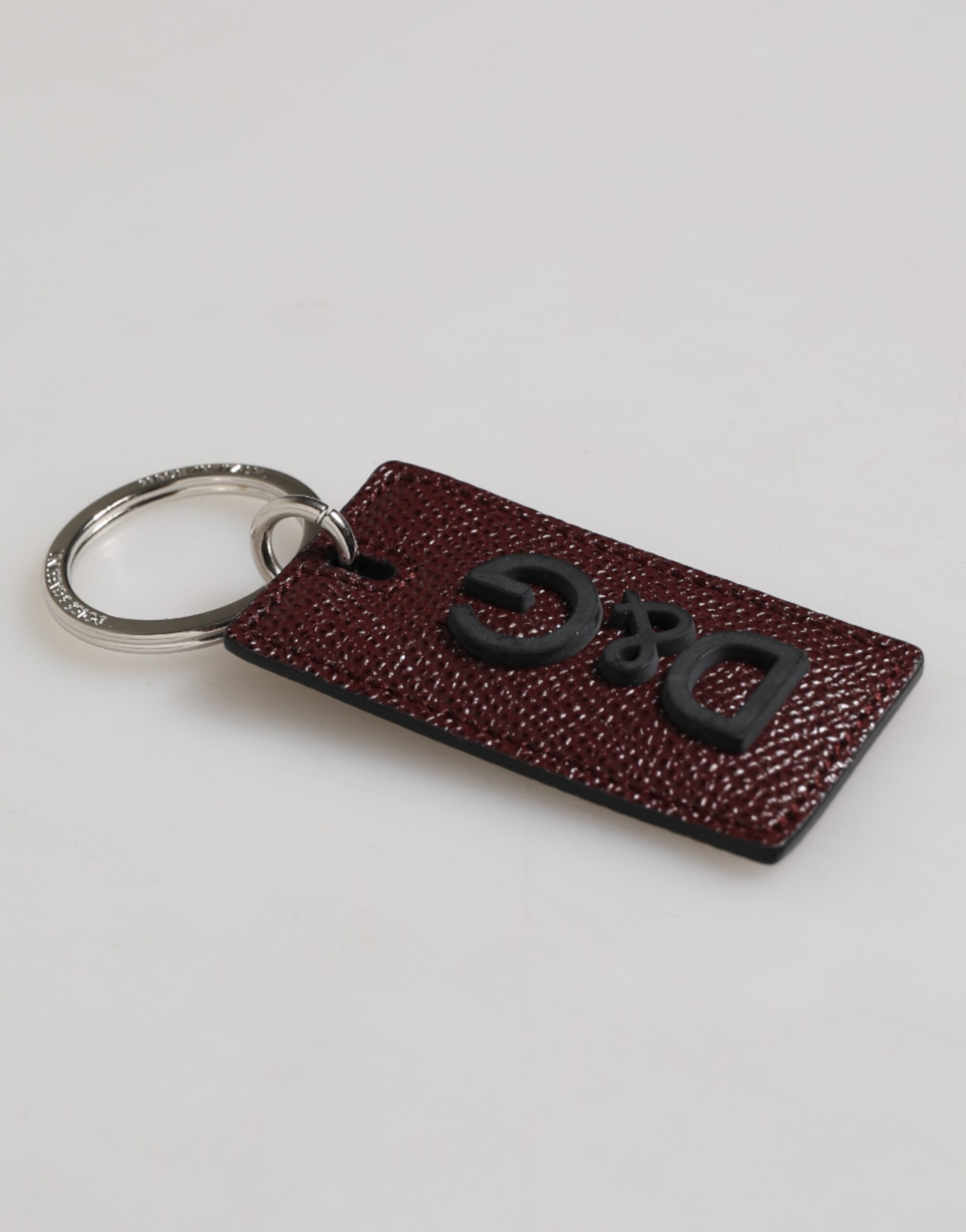 Dolce & Gabbana Bordeaux Leather Logo Metal Ring Men Keychain Keyring Dolce & Gabbana