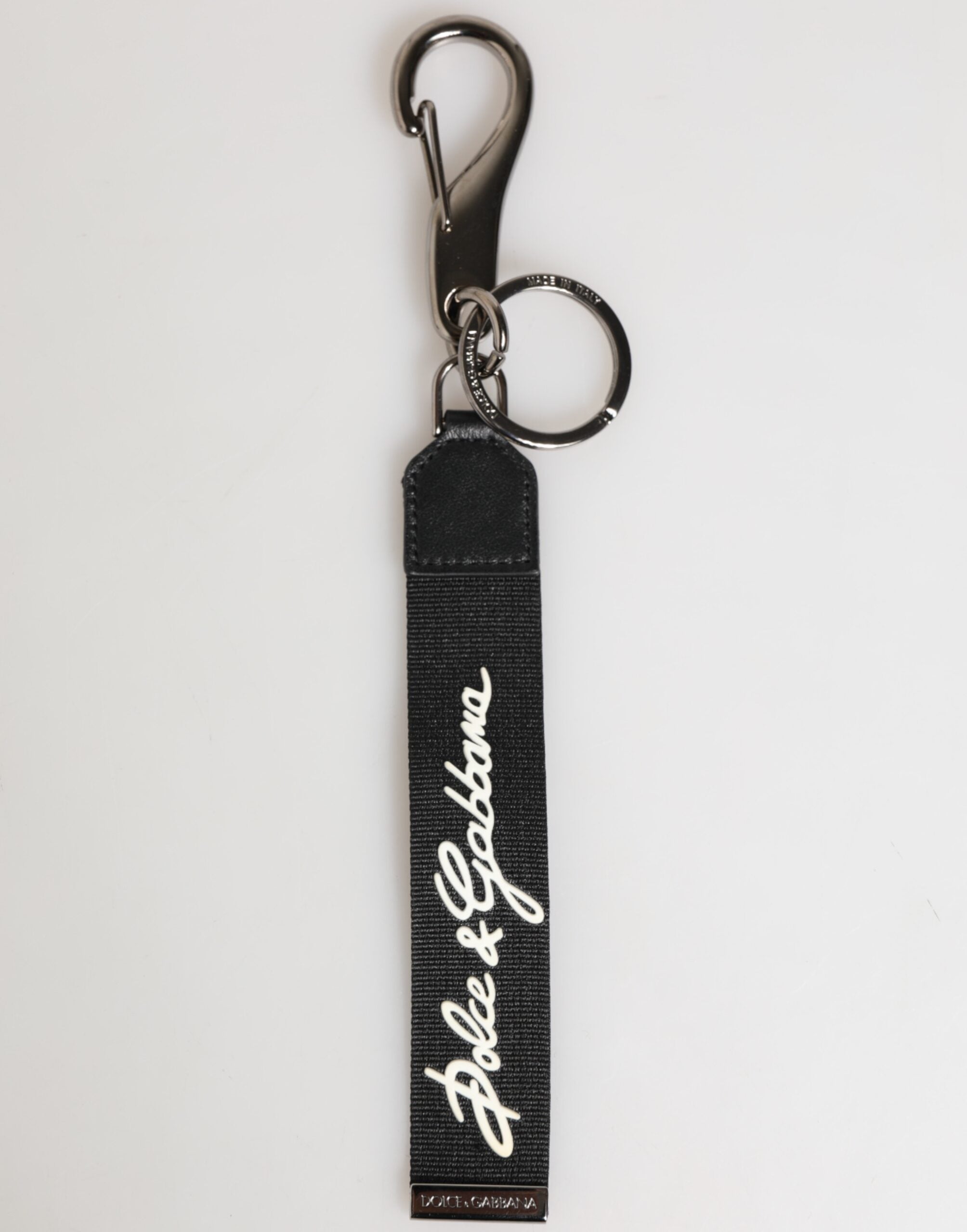 Dolce & Gabbana Black White Polyester DG Logo Silver Men Keychain Keyring Dolce & Gabbana