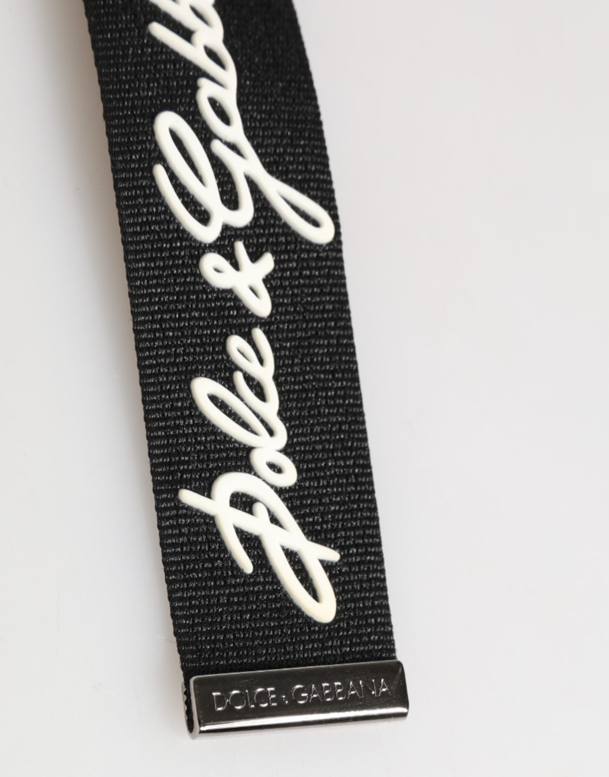 Dolce & Gabbana Black White Polyester DG Logo Silver Men Keychain Keyring Dolce & Gabbana