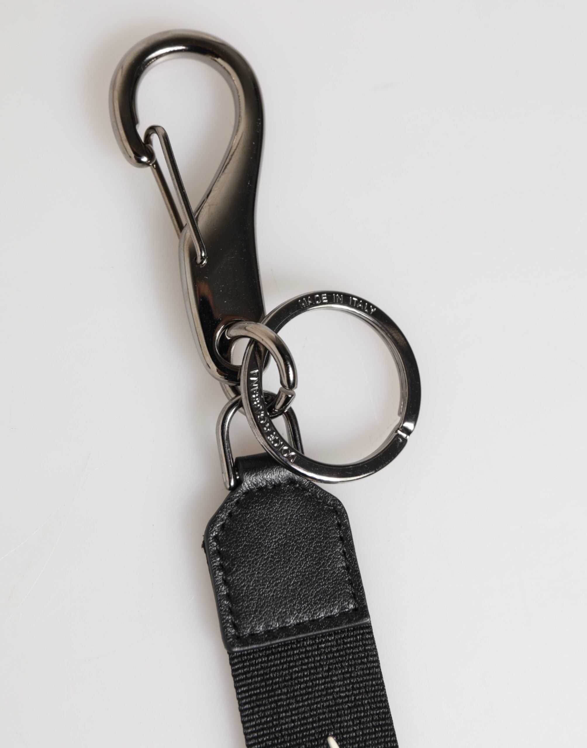 Dolce & Gabbana Black White Polyester DG Logo Silver Men Keychain Keyring Dolce & Gabbana