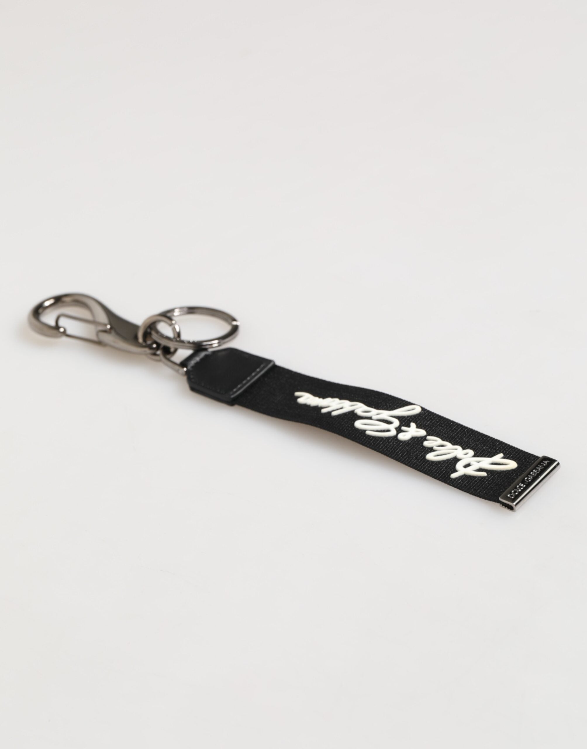 Dolce & Gabbana Black White Polyester DG Logo Silver Men Keychain Keyring Dolce & Gabbana