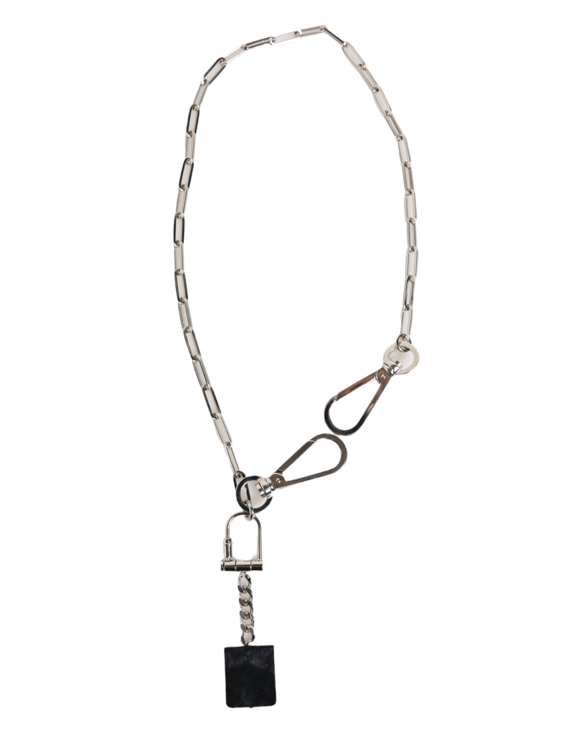 Dolce & Gabbana Silver Tone Metal Chain DG Logo Pendant Men Necklace Dolce & Gabbana