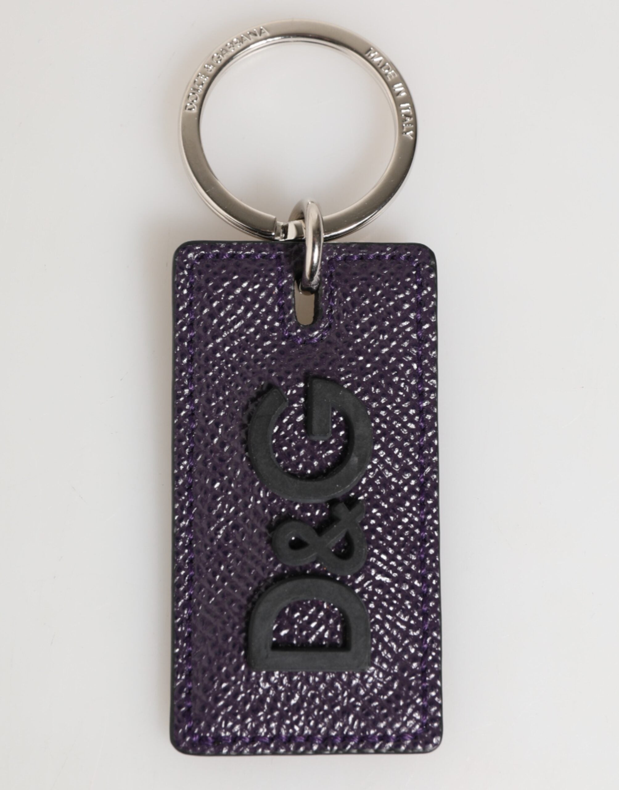 Dolce & Gabbana Violet Leather Logo Metal Ring Men Keychain Keyring Dolce & Gabbana