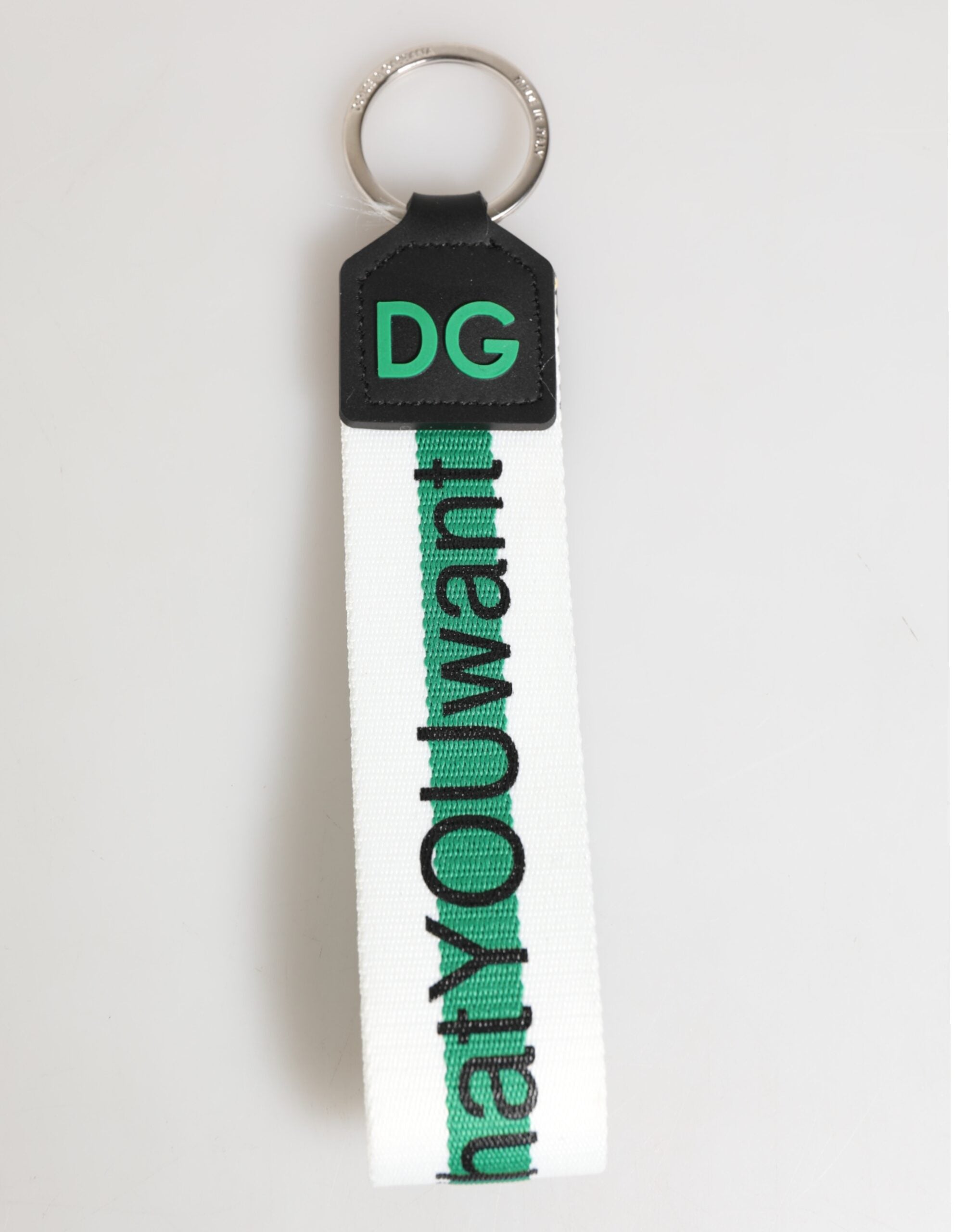 Dolce & Gabbana Green Logo Polyester Silver Brass Holder Keychain Keyring Dolce & Gabbana